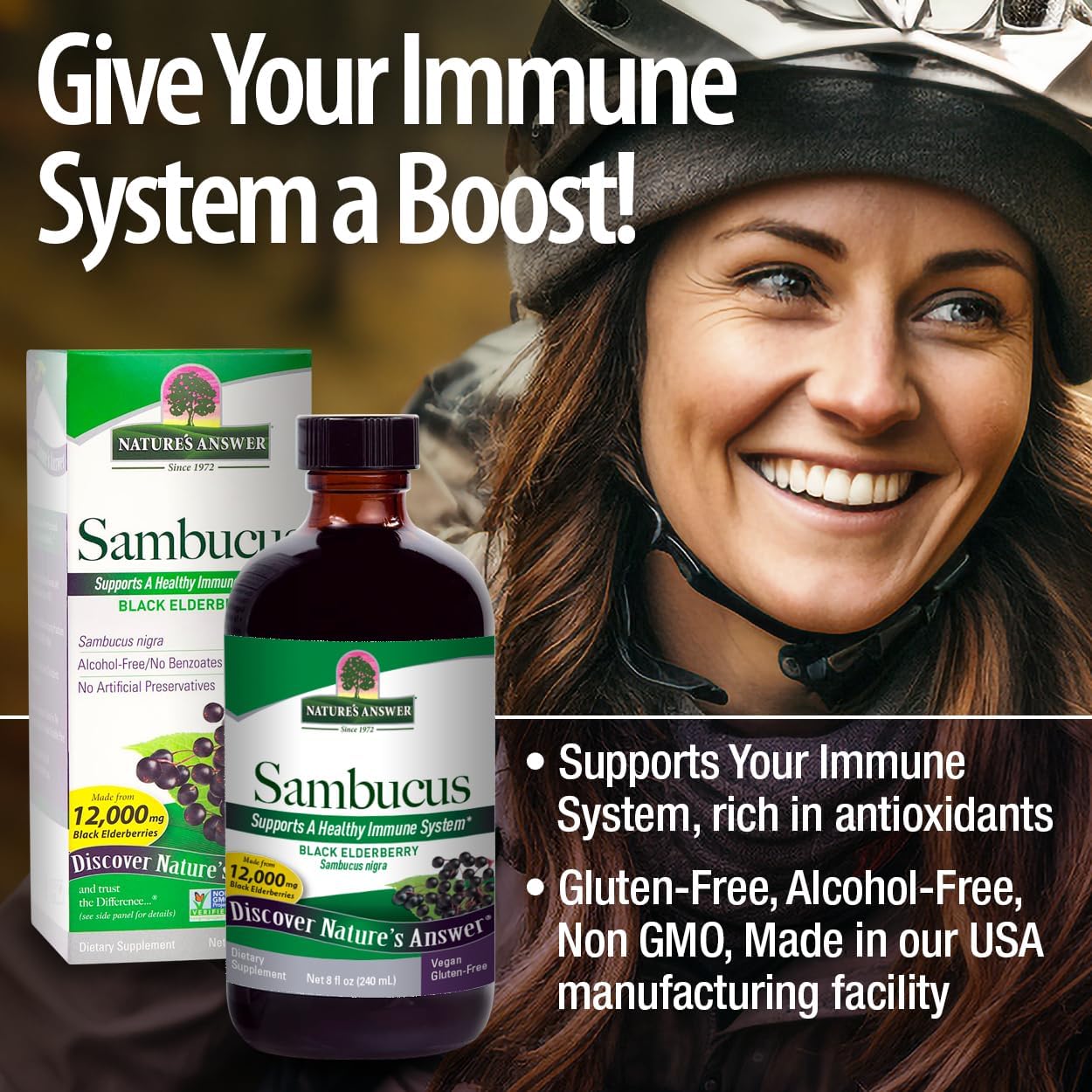Alcohol-Free Sambucus Black Elderberry Extract 8oz for Immune Support by Nature's Answer