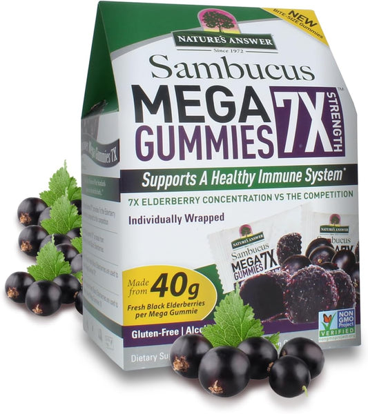 Alcohol-Free Sambucus Mega Gummies 30-Gummies 2 Pack | High Elderberry Concentration | Immune Support | Gluten-Free, Vegan, Non-GMO