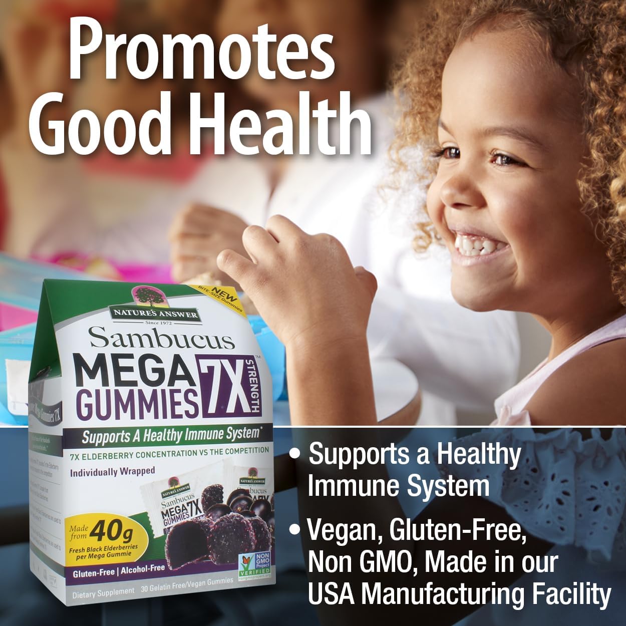 Alcohol-Free Sambucus Mega Gummies 30-Gummies 2 Pack | High Elderberry Concentration | Immune Support | Gluten-Free, Vegan, Non-GMO