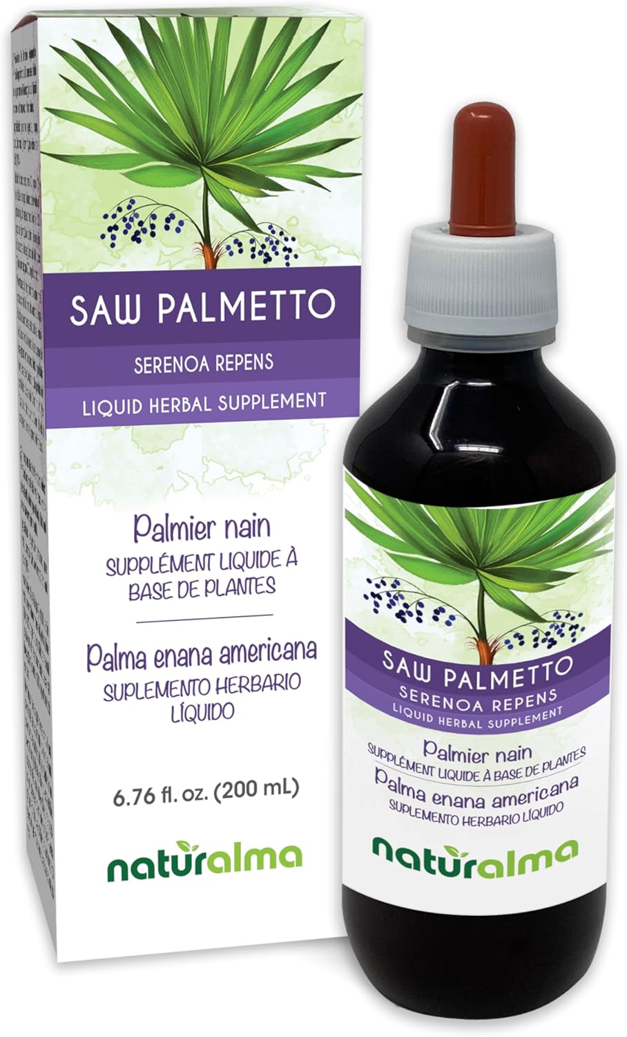 Alcohol-Free Saw Palmetto Fruit Tincture - 6.76 fl oz Liquid Extract Drops - Vegan Herbal Supplement by Naturalma