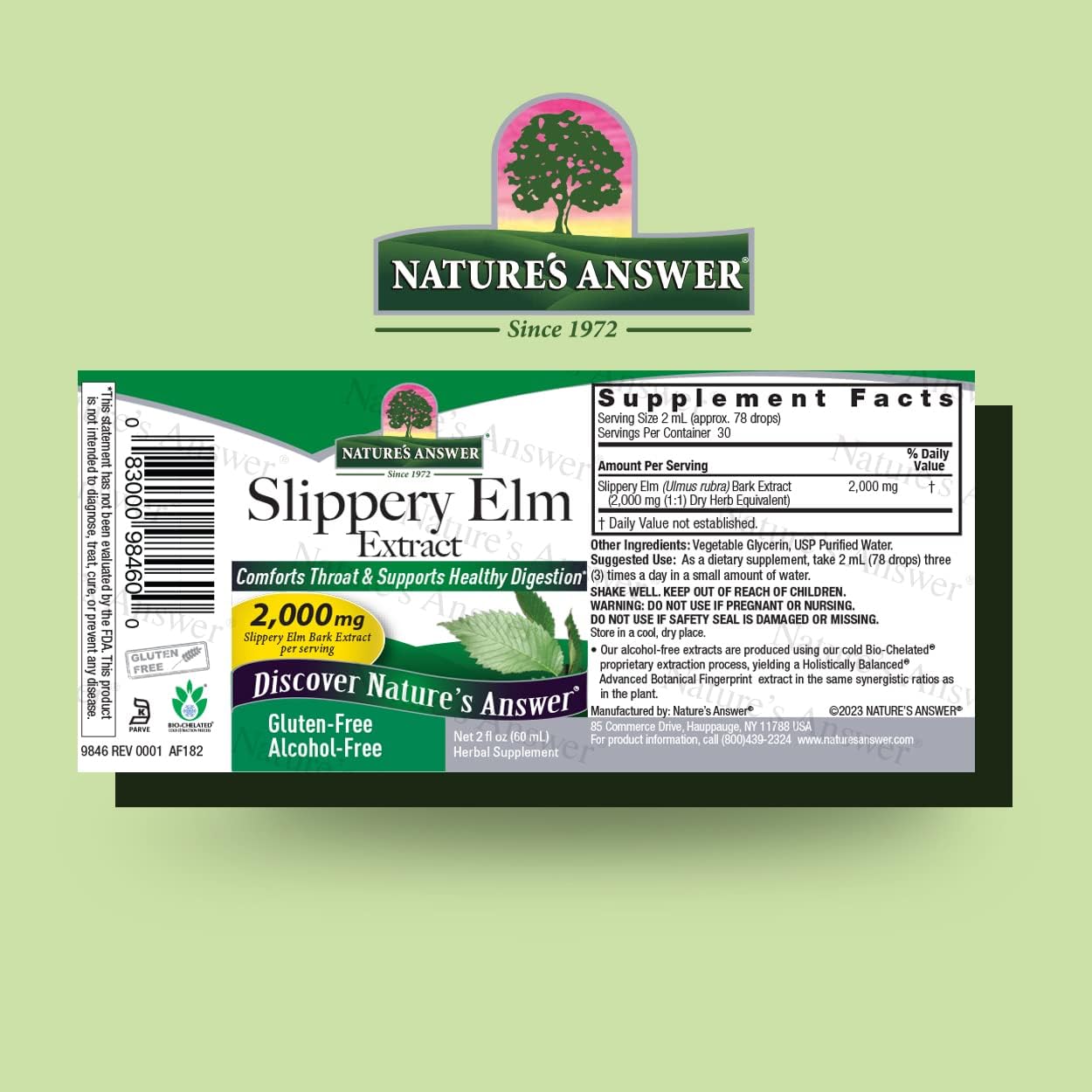 Alcohol-Free Slippery Elm Extract for Overall Wellness & Women's Health - 2oz - Made in USA - Single Count