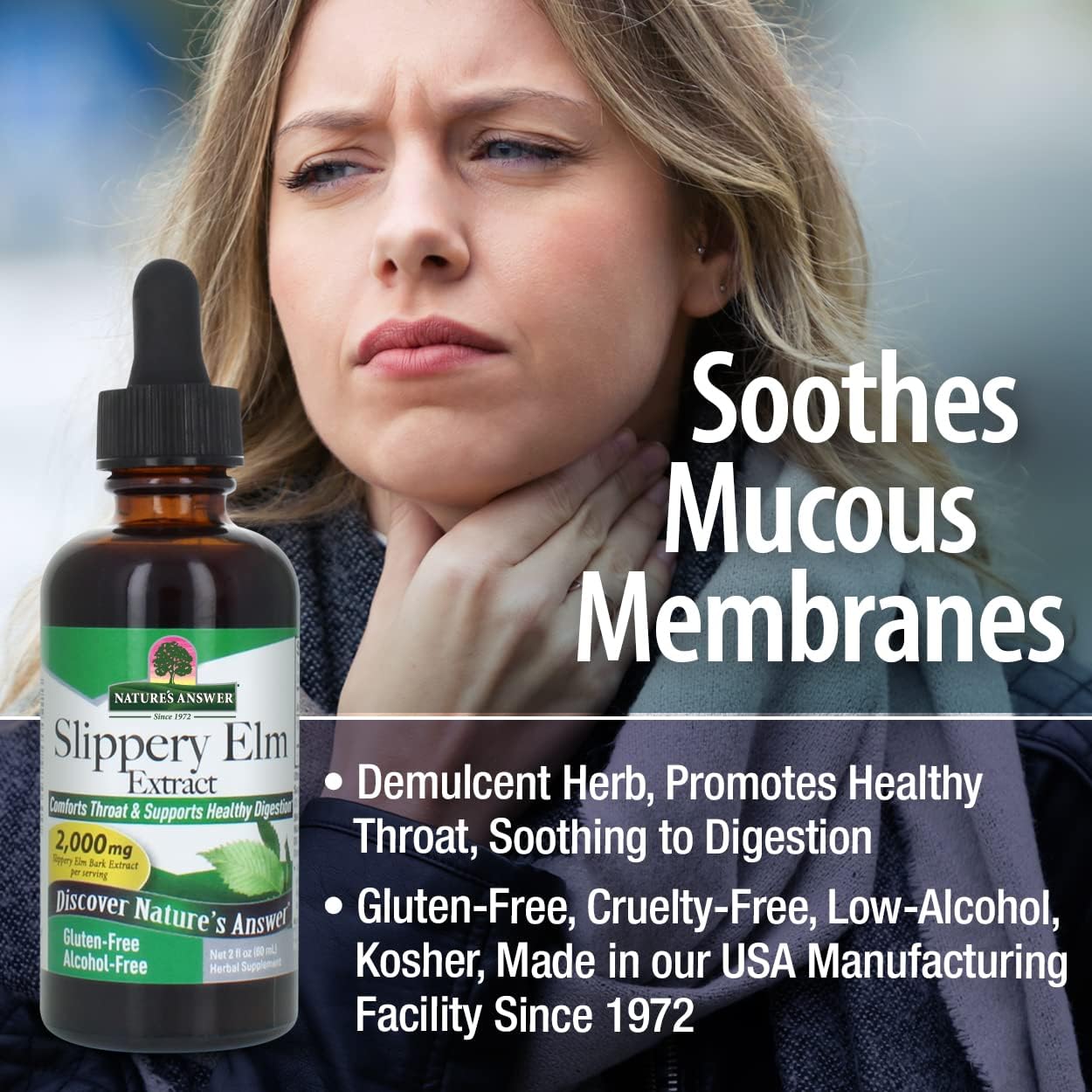 Alcohol-Free Slippery Elm Extract for Overall Wellness & Women's Health - 2oz - Made in USA - Single Count