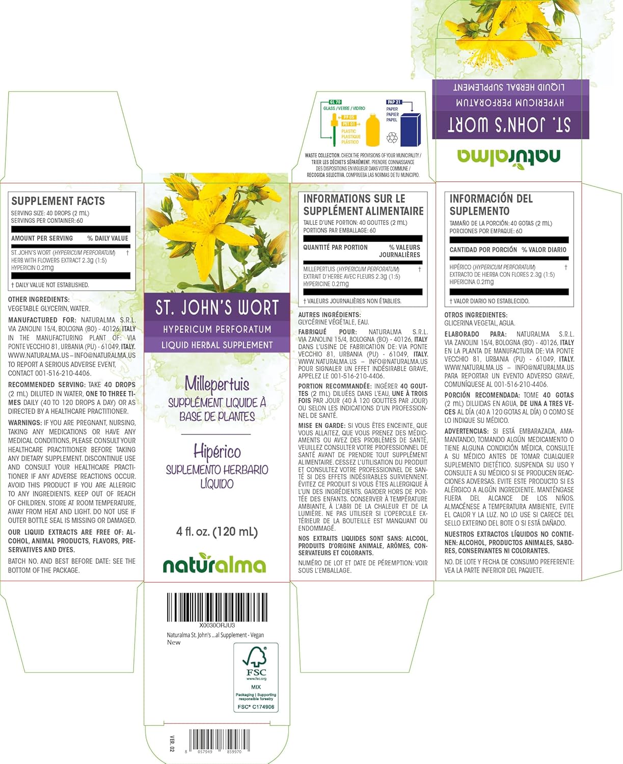 Alcohol-Free St. John's Wort (Hypericum Perforatum) Tincture - 4 fl oz Liquid Extract - Herbal Supplement