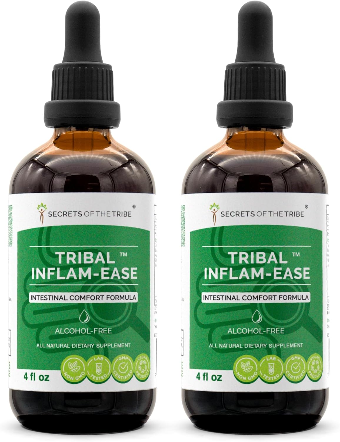 Alcohol-Free Tribal Inflam-Ease Glycerite Tincture with Turmeric, Licorice, Meadowsweet, Ginger, Spirulina for Intestinal Comfort - 2x4 OZ