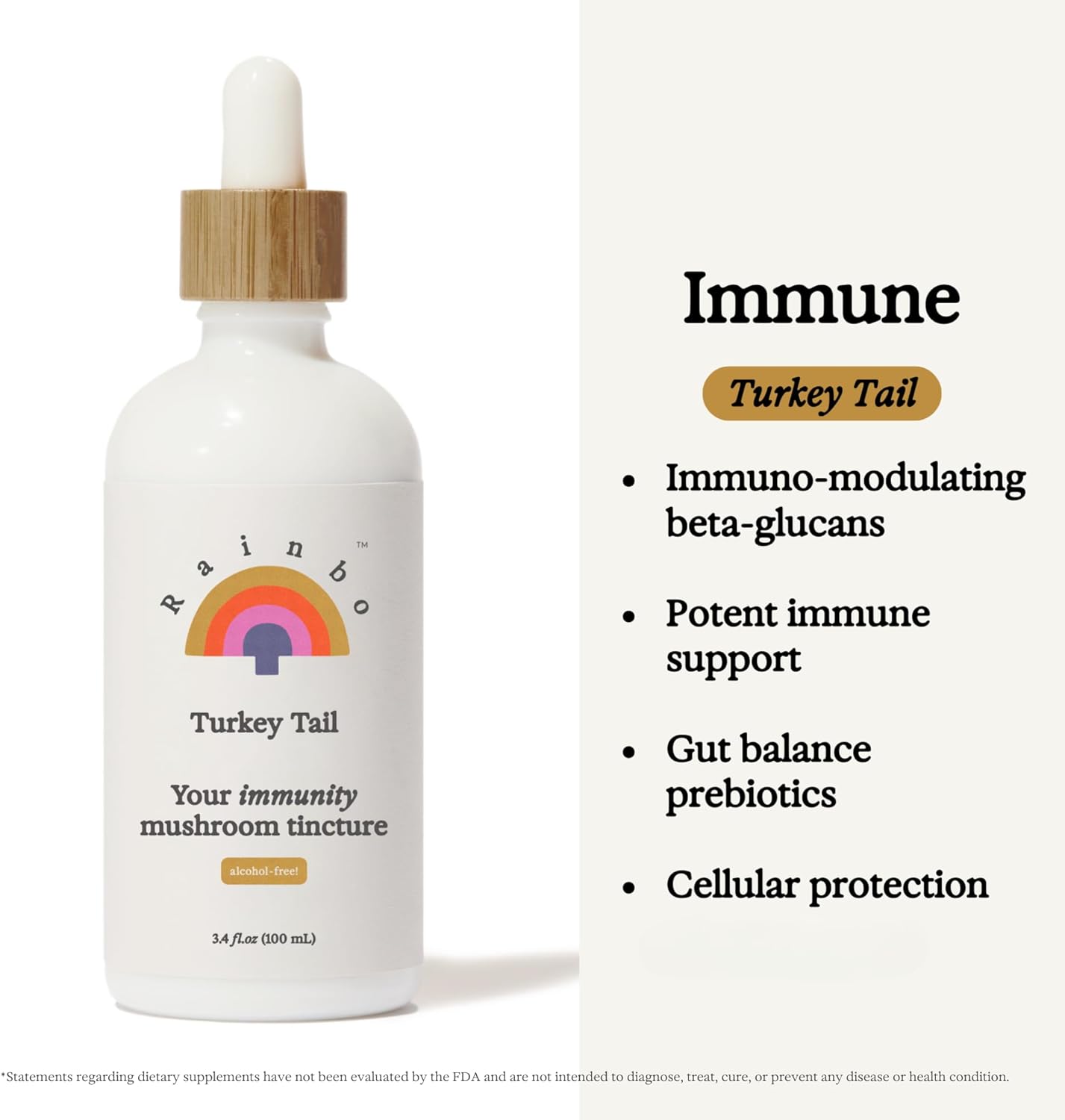 Alcohol-Free Turkey Tail Mushroom Tincture for Immune Support & Gut Health - 3.4 fl oz Vegan Liquid Supplement
