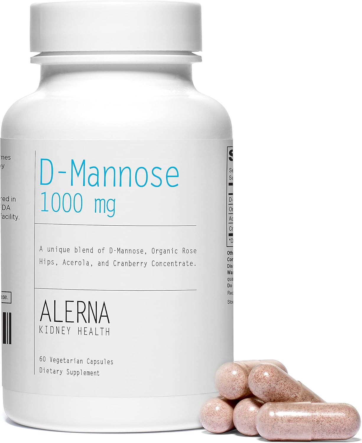 Alerna D-Mannose 1000mg Capsules - Kidney & Urinary Tract Health Support with Cranberry, Rose HIPS, Acerola - 180 Capsules