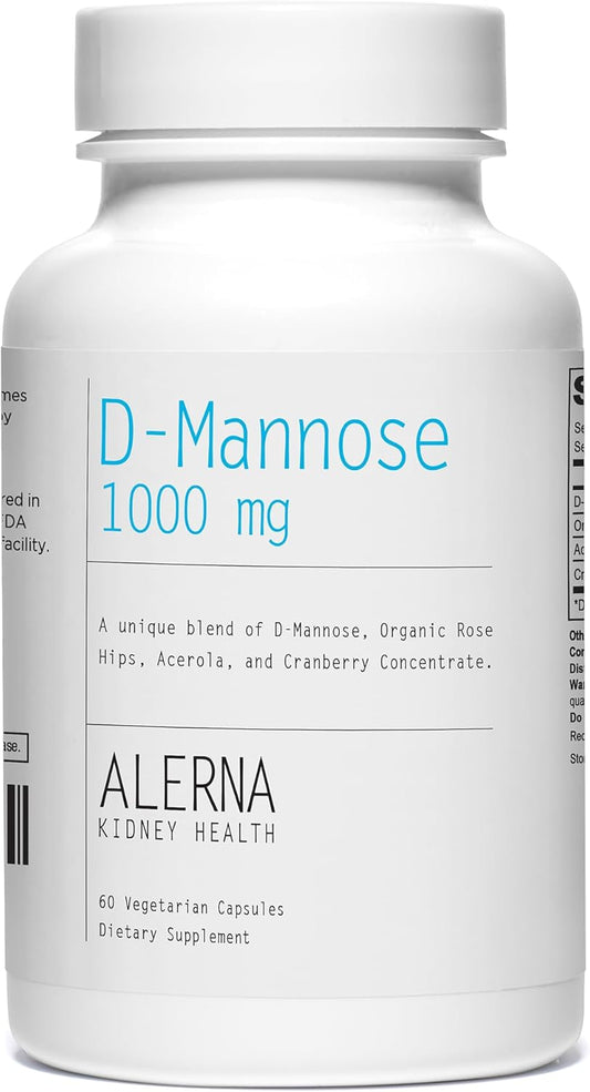 Alerna Kidney Health D-Mannose Capsules - 1000mg with Cranberry & Acerola Extract - Urinary Tract Support - 60 Vegetarian Capsules