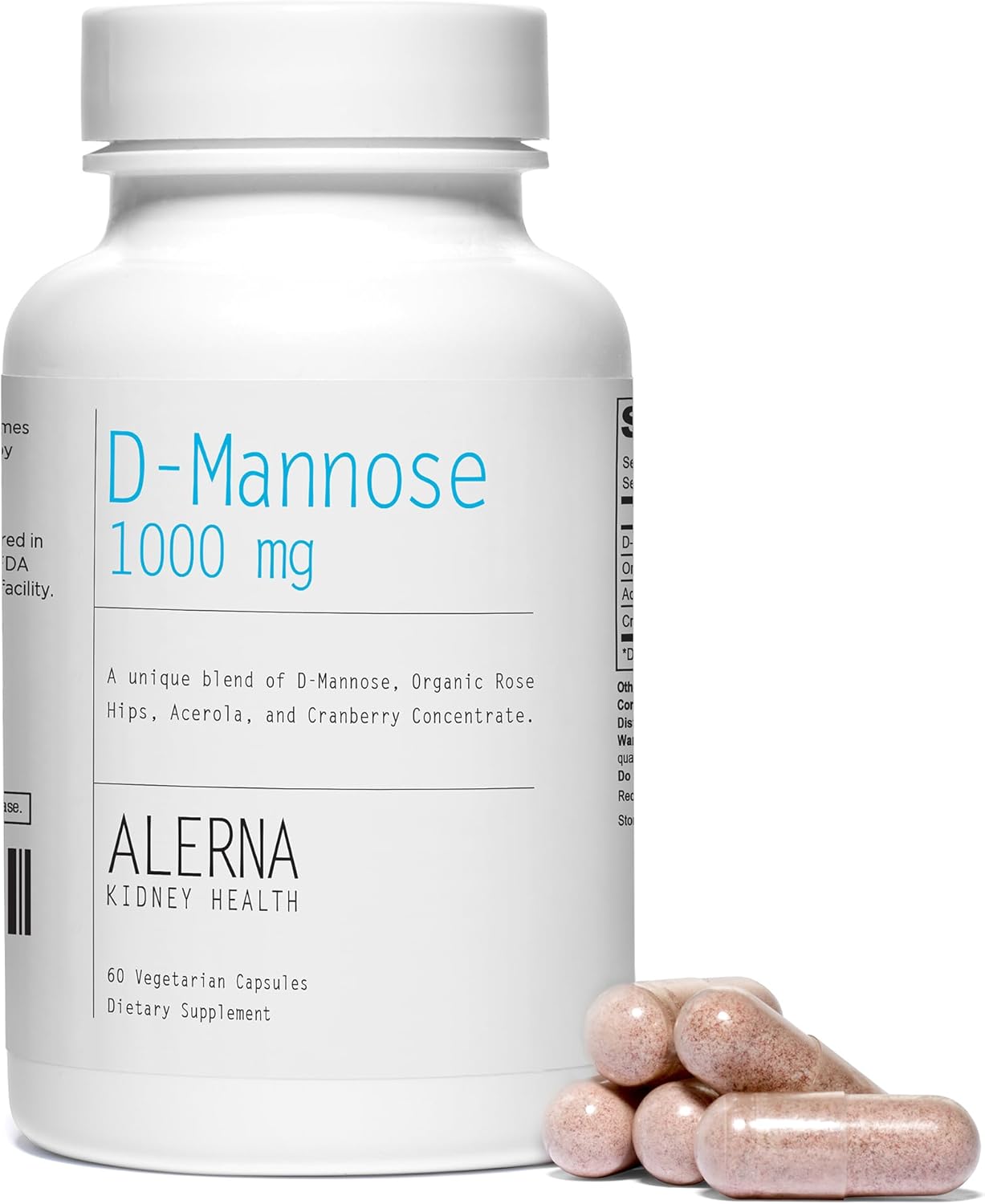 Alerna Kidney Health D-Mannose Capsules - 1000mg with Cranberry & Acerola Extract - Urinary Tract Support - 60 Vegetarian Capsules