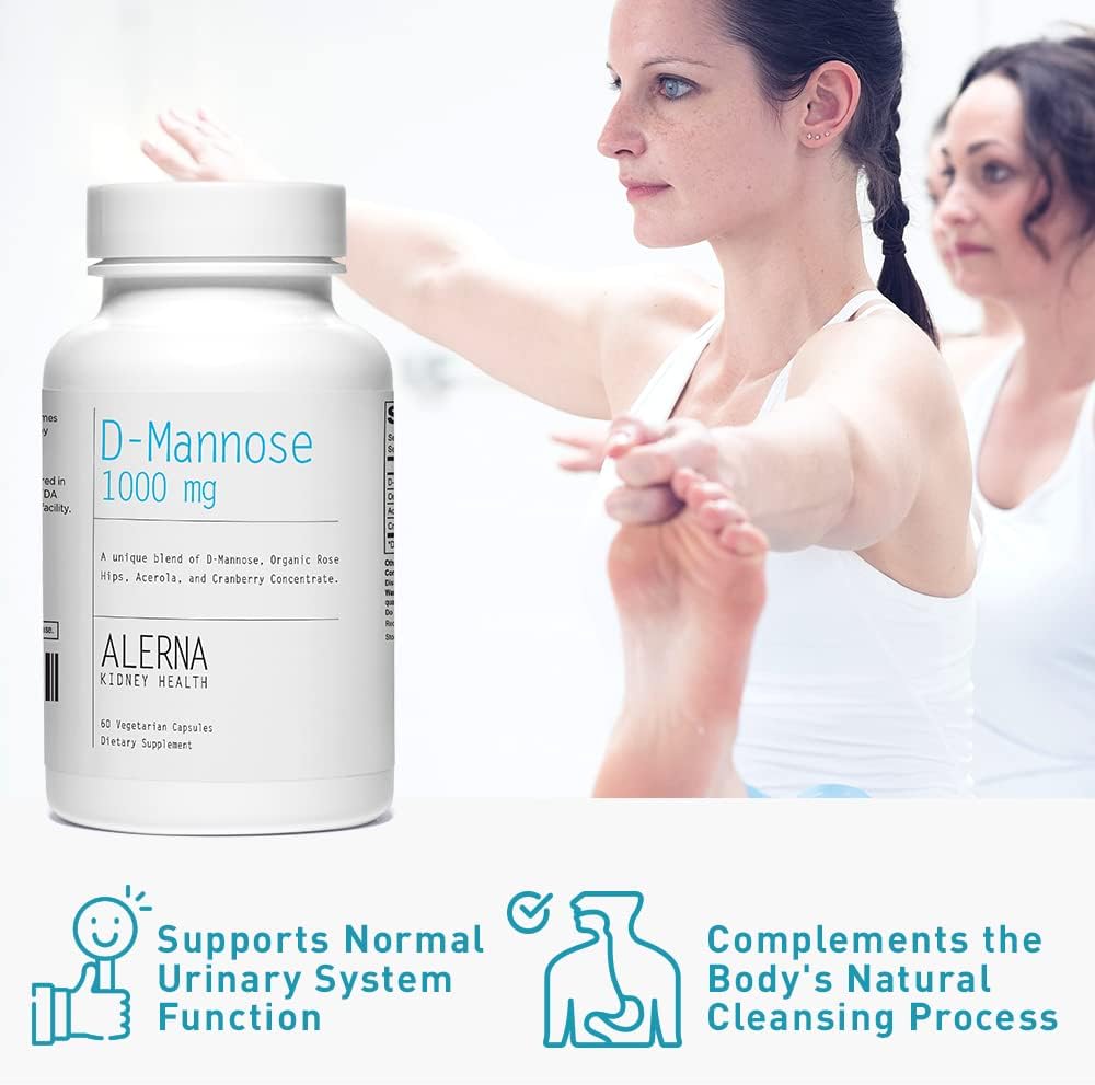 Alerna Kidney Health D-Mannose Capsules - 1000mg with Cranberry & Acerola Extract - Urinary Tract Support - 60 Vegetarian Capsules