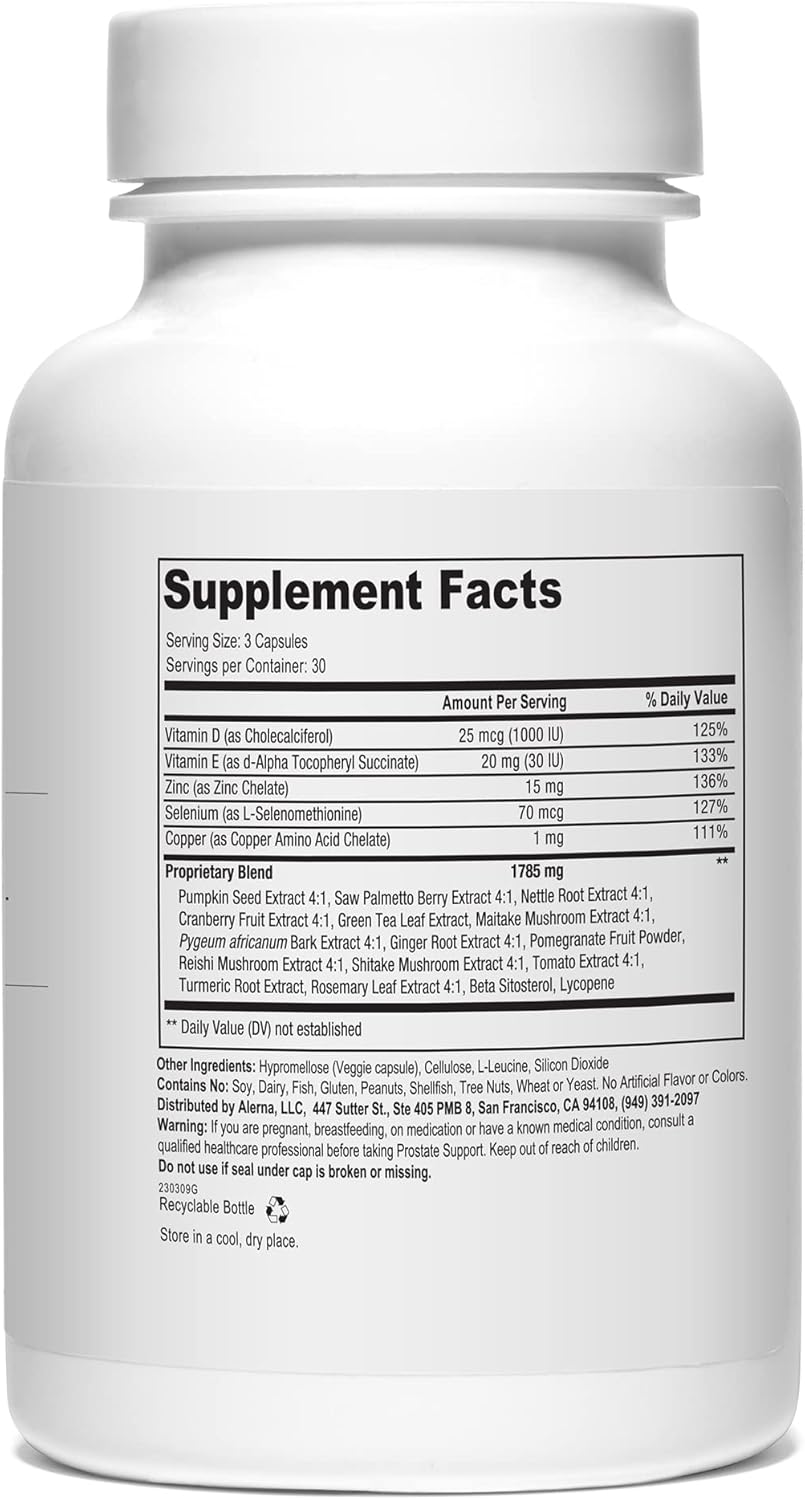 Alerna Prostate Support Supplement for Men with Saw Palmetto, Nettle Root, and Pumpkin Seed Extract - 1 Bottle