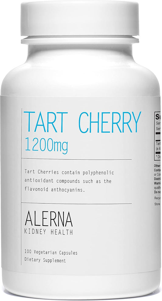 Alerna Tart Cherry Extract Capsules - 1200 mg for Kidney Health, 100 Vegetarian Capsules, Gluten Free & Non-GMO