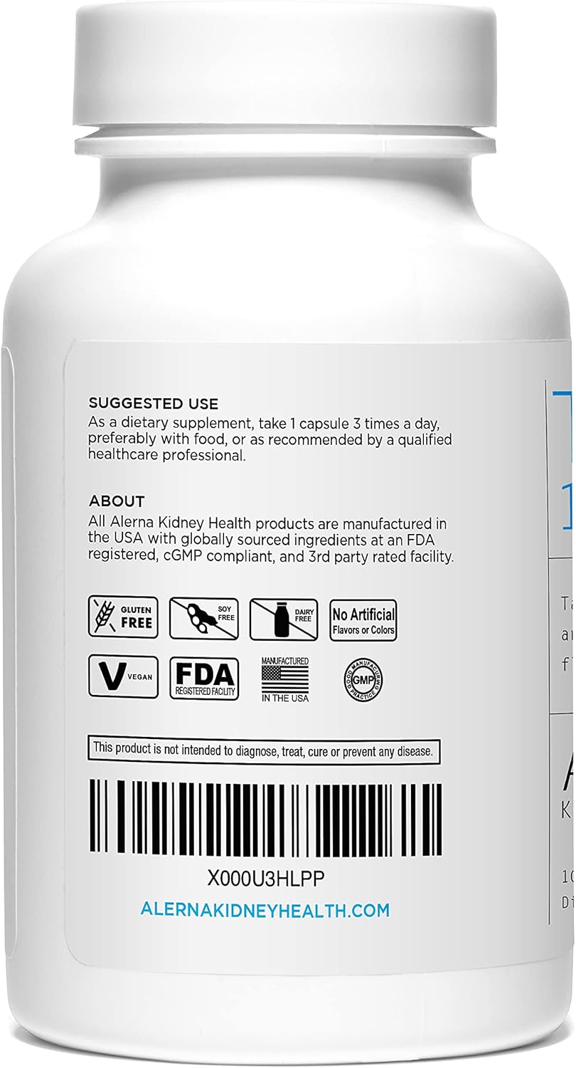 Alerna Tart Cherry Extract Capsules - 1200 mg for Kidney Health, 100 Vegetarian Capsules, Gluten Free & Non-GMO