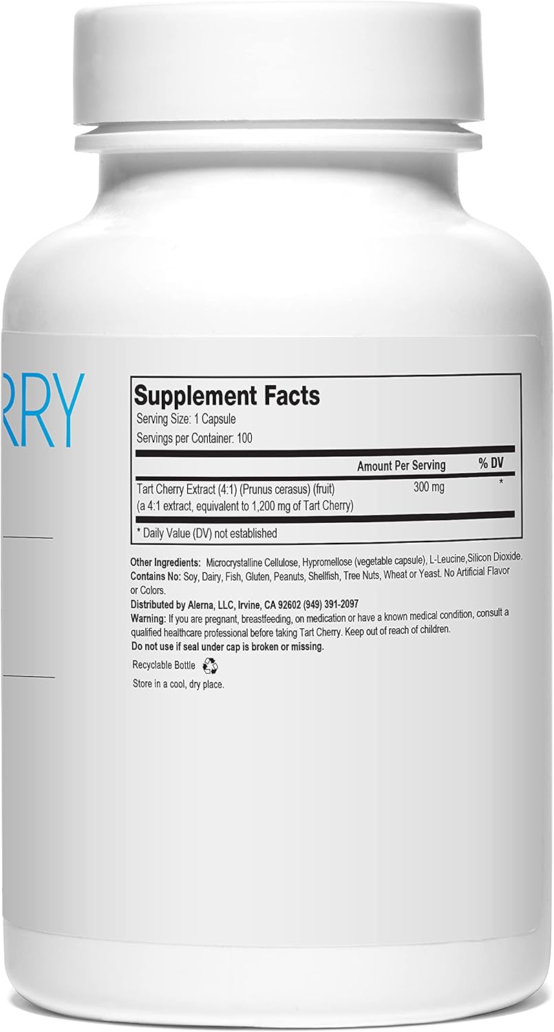 Alerna Tart Cherry Extract Capsules - 1200 mg for Kidney Health, 100 Vegetarian Capsules, Gluten Free & Non-GMO