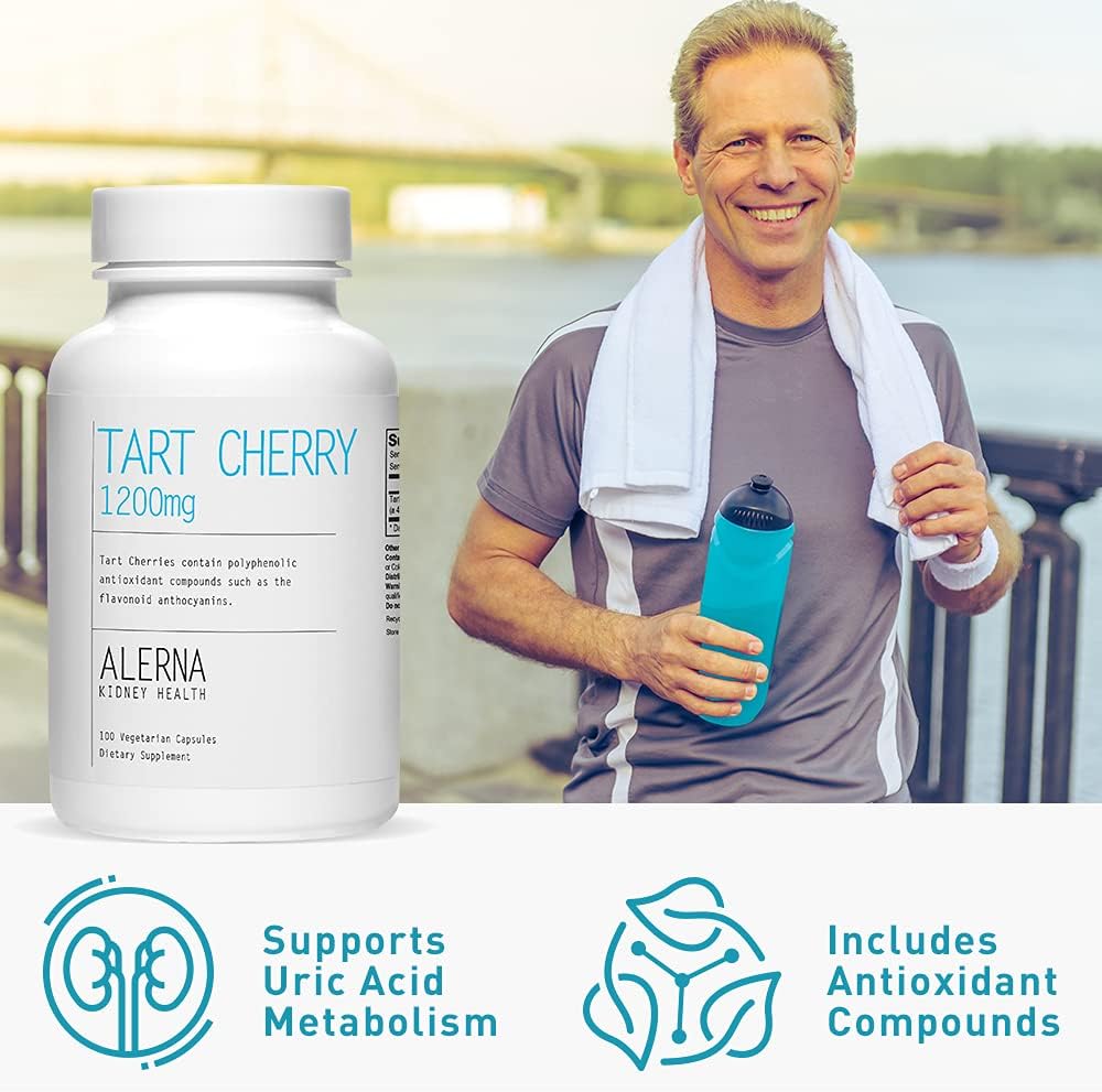 Alerna Tart Cherry Extract Capsules - 1200 mg for Kidney Health, 100 Vegetarian Capsules, Gluten Free & Non-GMO