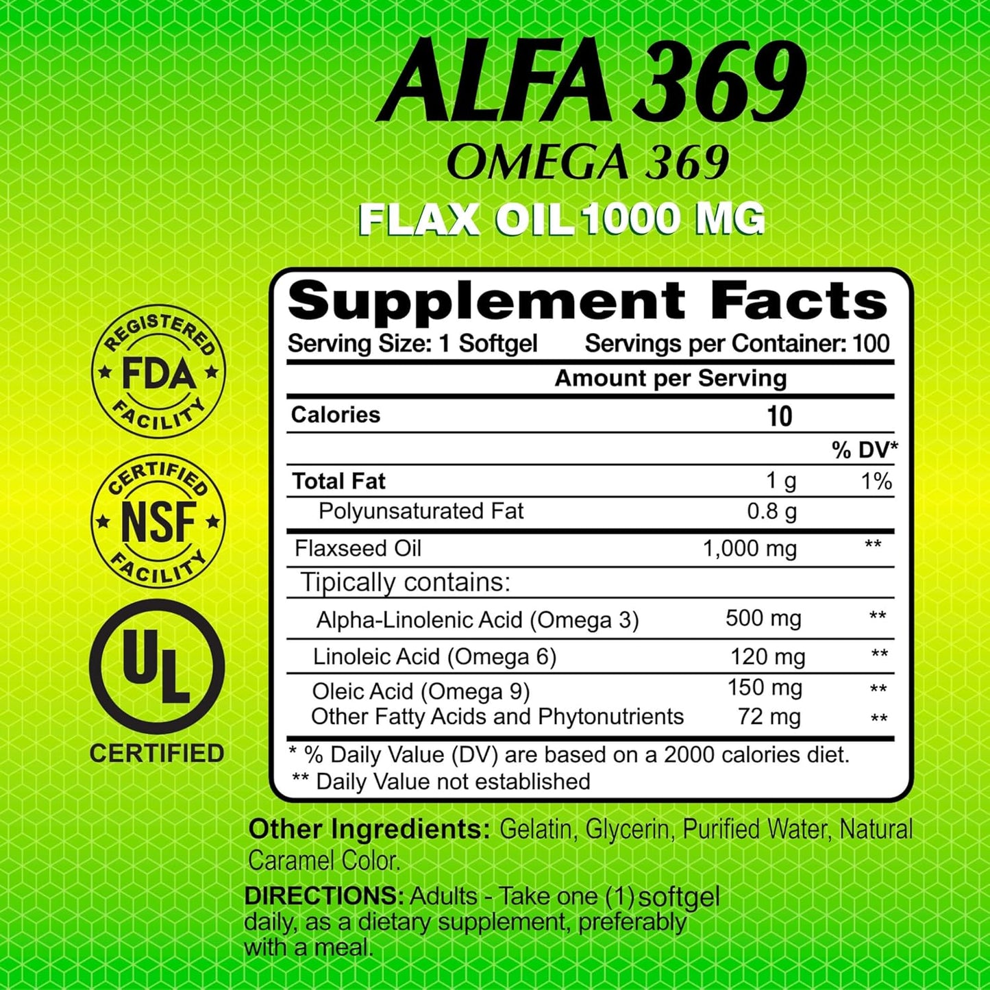 Alfa Vitamins Alfa 3-6-9 1000 Mg Supplement - 100 Capsules for Nutrition Boost
