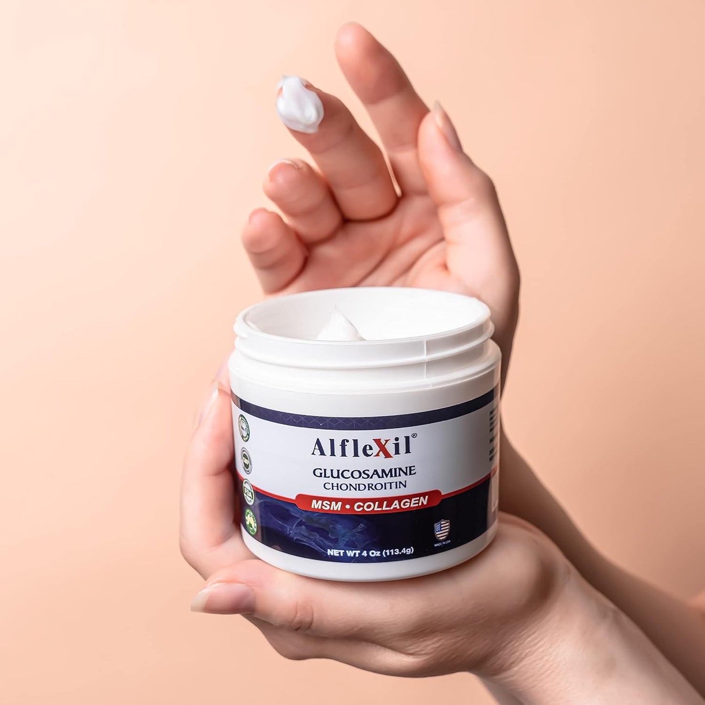 ALFA VITAMINS ALFLEXIL Glucosamine & Chondroitin Cream with MSM & Collagen | Joint & Muscle Pain Relief | Men & Women | 4 Oz Jar (2 Pack)
