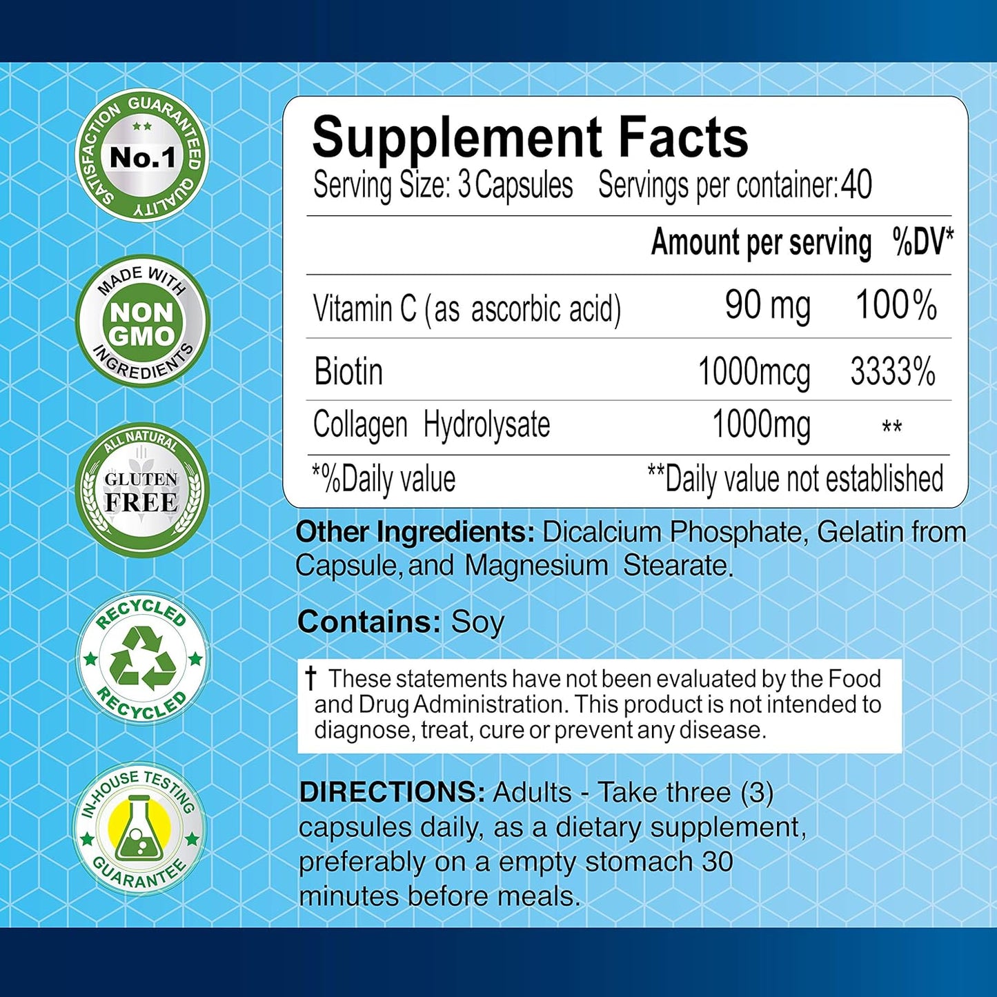 Alfa Vitamins Premium Collagen Hydrolysate: Anti-Aging Supplement with Vitamin C for Skin, Nails, Hair, Bone & Muscle Health - 120 Capsules - Made in USA - BoostGo Australia