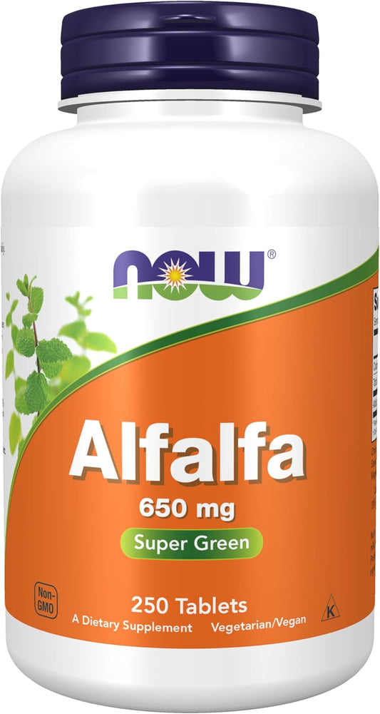 Alfalfa 650 mg Supplements by NOW Foods - Green Superfoods with Vitamin K, 250 Tablets