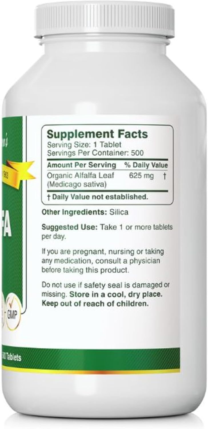 Alfalfa Leaf Tablets by Bernard Jensen - 625mg - 500 Tablets - Organic Alfalfa Supplement