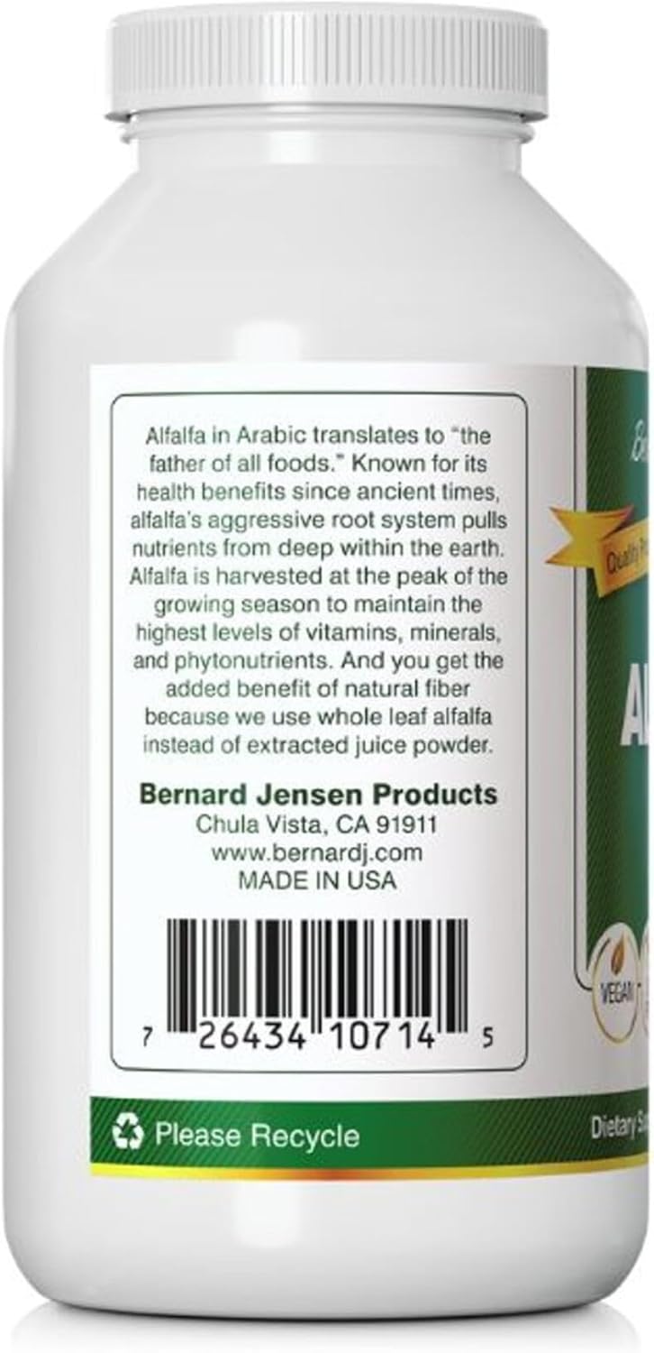 Alfalfa Leaf Tablets by Bernard Jensen - 625mg - 500 Tablets - Organic Alfalfa Supplement