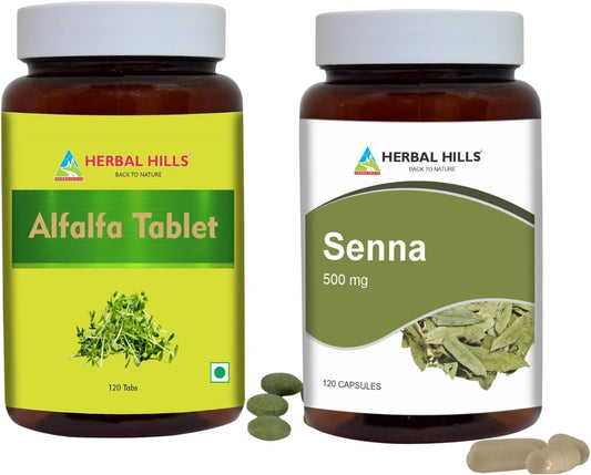 Alfalfa Tablet and Senna Leaf Capsules Combo Pack - Herbal Hills (2 Pack)