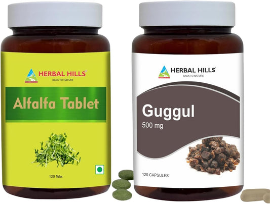 Alfalfa Tablets and Guggul Capsules Combo Pack by HERBAL HILLS