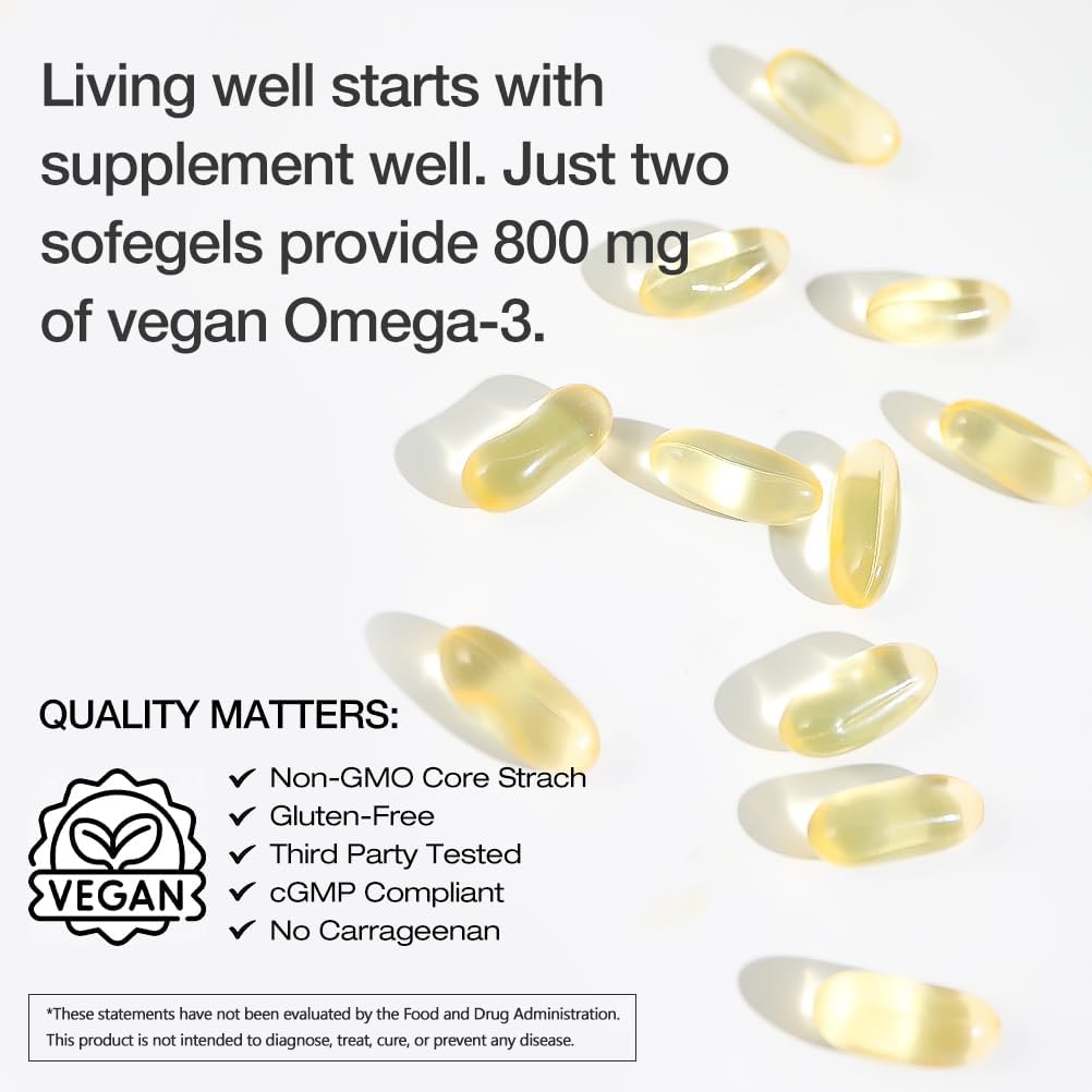 Algae Omega-3 DHA Gummies with Vitamin B12 and D for Heart, Brain, and Immune Support - 90 Count