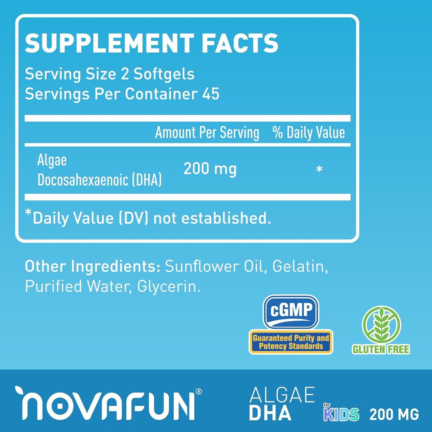 Algal Omega-3 & DHA Softgels for Kids | Brain, Eye, Heart Health | Cognitive, Immune Function | Non-GMO | 200mg - 90ct