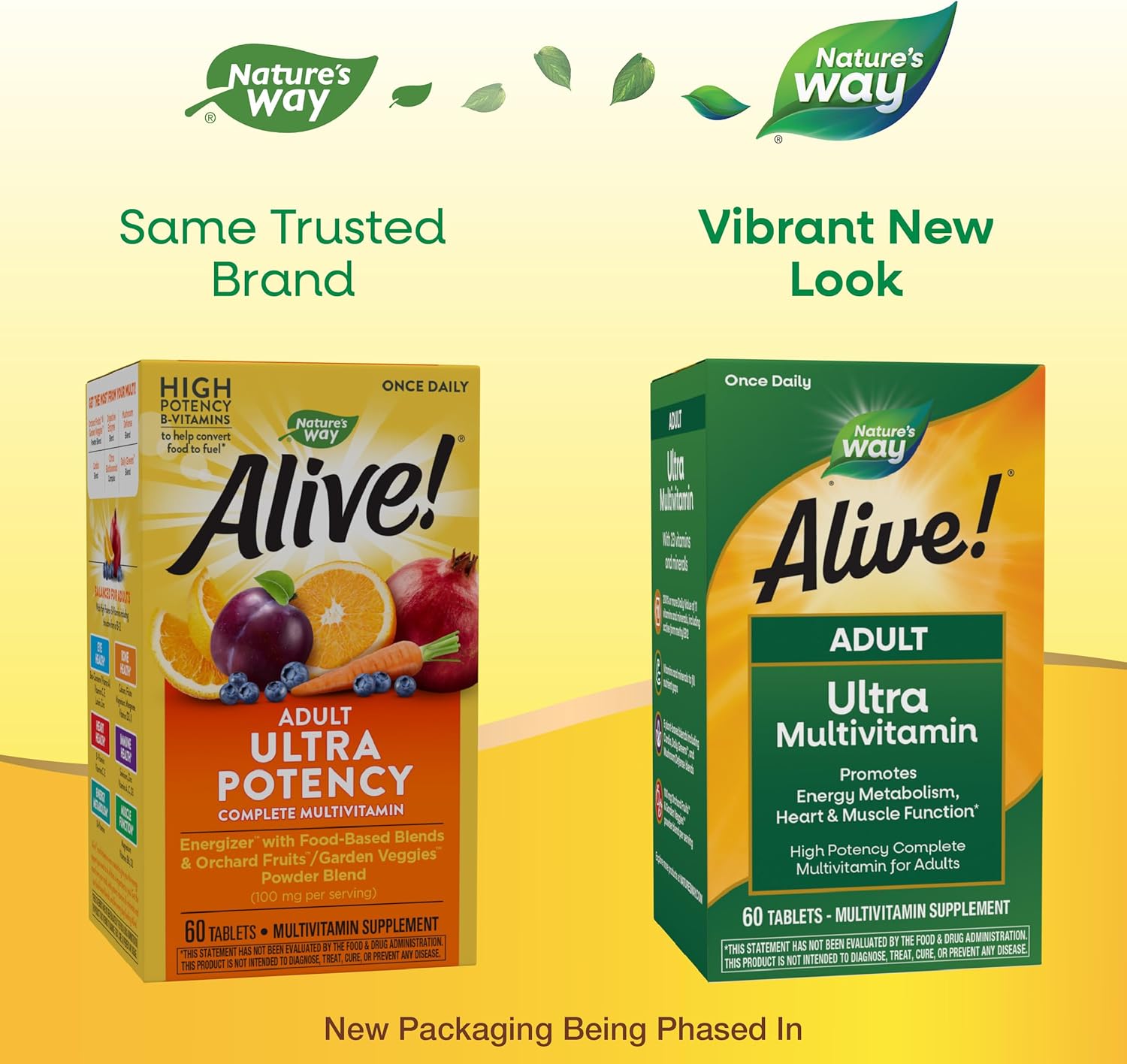 Alive! Adult Ultra Multivitamin with B-Vitamins & Methylated B12 for Energy & Heart Health, Gluten Free - 60 Tablets