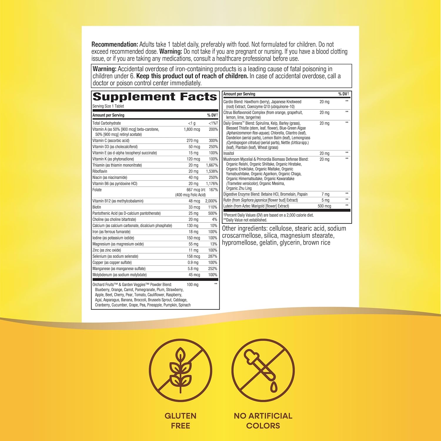 Alive! Adult Ultra Multivitamin with B-Vitamins & Methylated B12 for Energy & Heart Health, Gluten Free - 60 Tablets