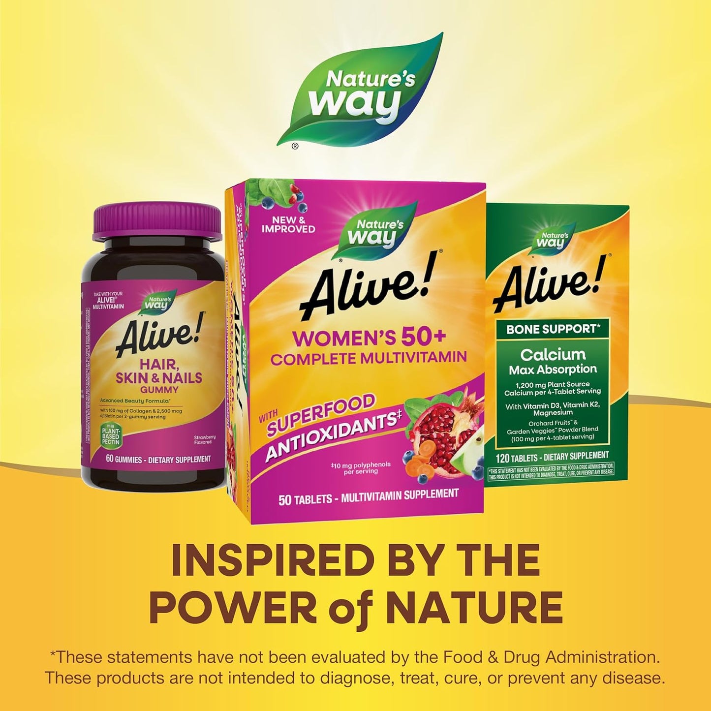 Alive Women's 50+ Complete Multivitamin: Supports Heart, Brain, Bones - Superfood Antioxidants, B-Vitamins - Gluten-Free - 50 Tablets