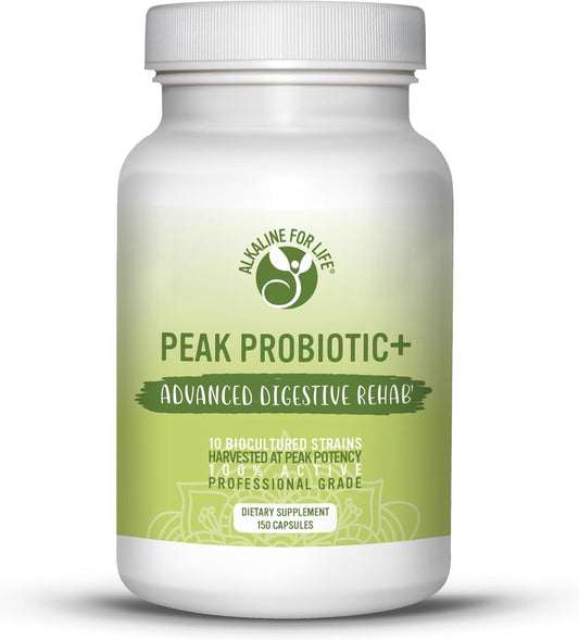Alkaline for Life Peak Probiotic+ with 7.5 Billion Harvested Probiotics - 10 Strains for Gut Health - Acidophilus for Digestive Health - Men & Women