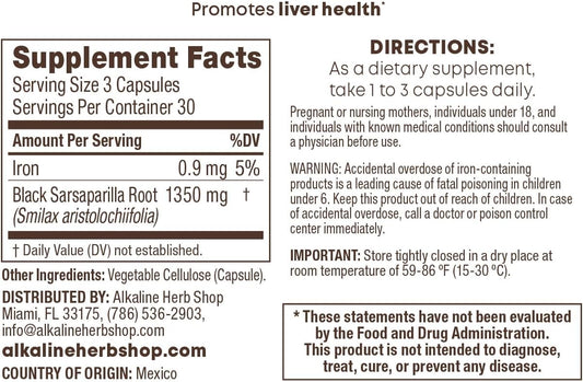 Alkaline Herb Store Black Sarsaparilla Capsules - 90 Supplement Pills