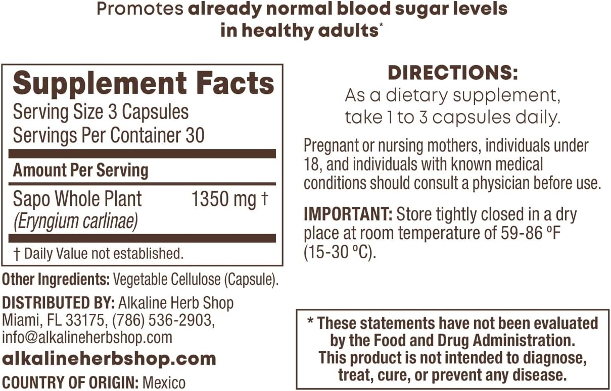 Alkaline Herb Store Sapo Supplement 90 Capsules - Hierba del Sapo Shop