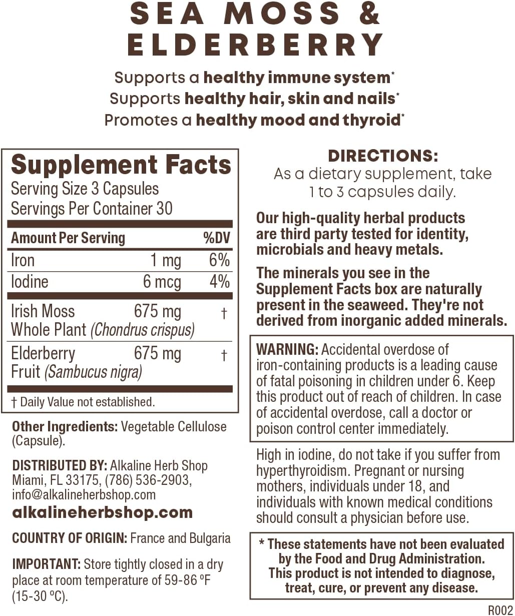Alkaline Herb Store Sea Moss and Elderberry Capsules - 90 Supplements