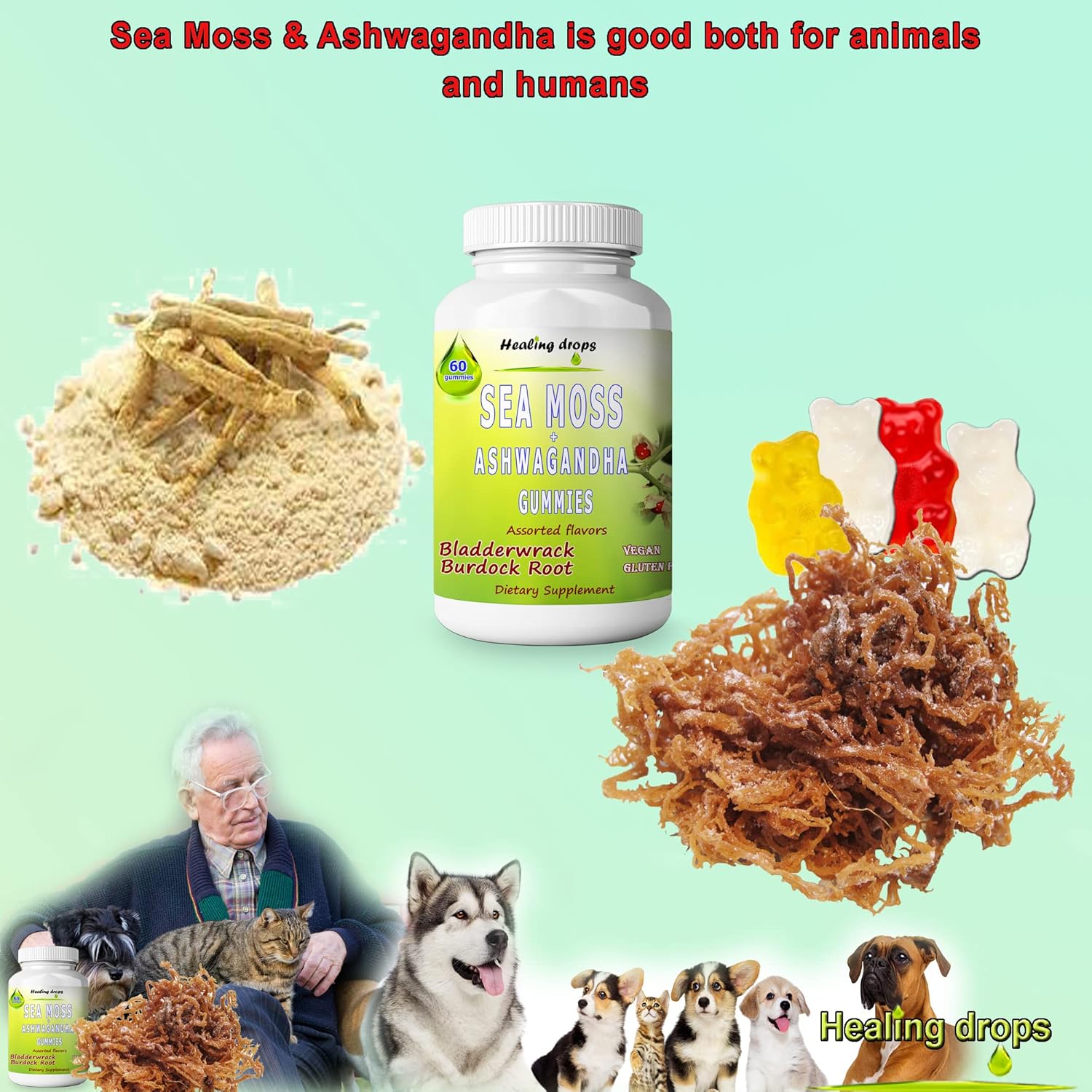 Alkaline Keto Vegan Sea Moss Gummies with Ashwagandha, Bladderwrack, and Burdock Root - Non-GMO, Dairy & Gluten Free by Healing Drops