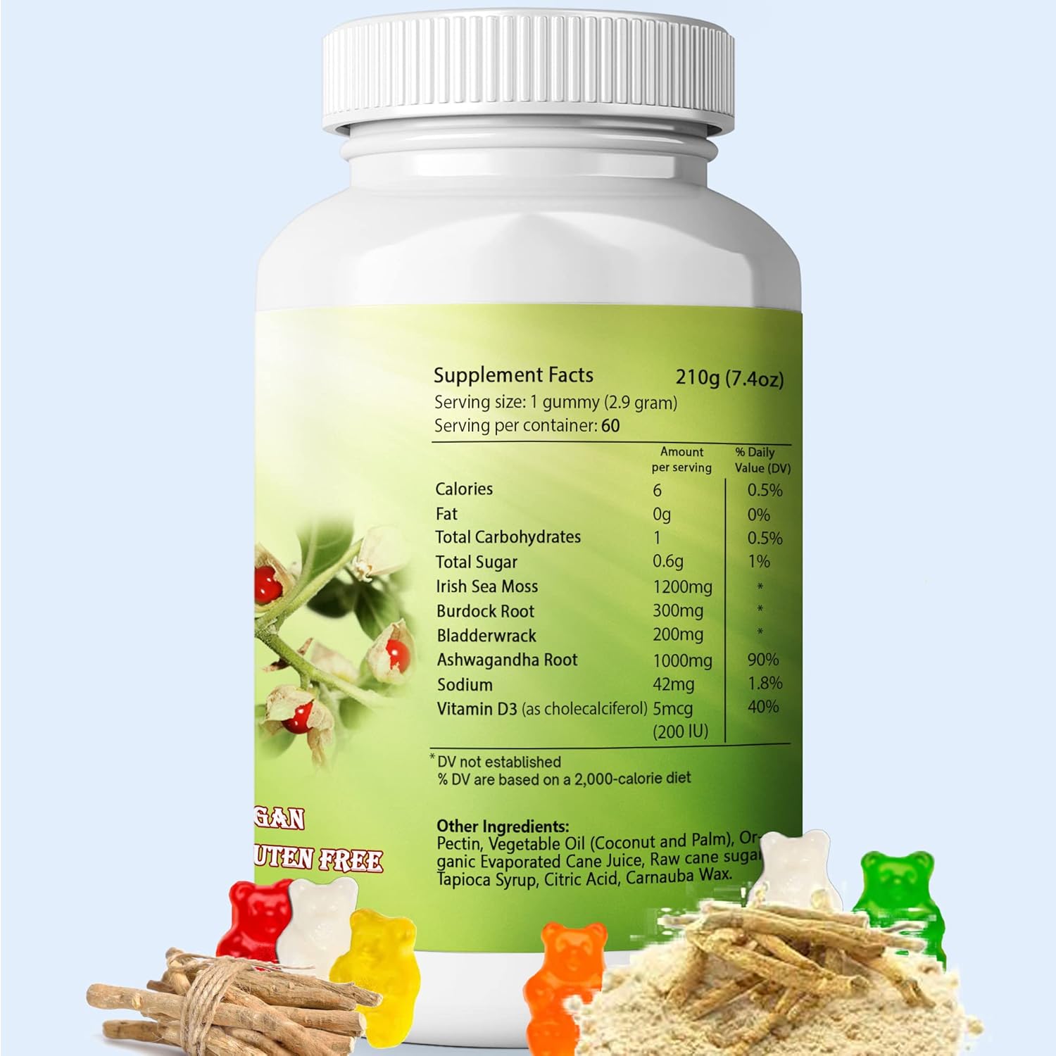 Alkaline Keto Vegan Sea Moss Gummies with Ashwagandha, Bladderwrack, and Burdock Root - Non-GMO, Dairy & Gluten Free by Healing Drops