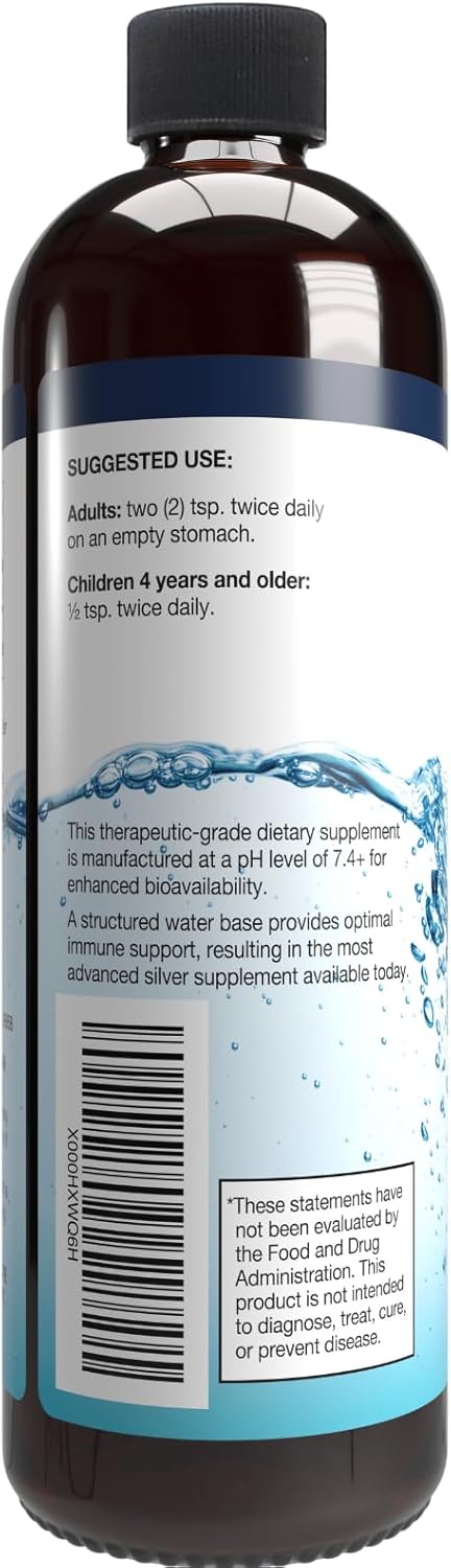 Alkaline Structured Silver Liquid Supplement 30ppm - Immune Support Drops - Extra Strength Colloidal Silver - Made in USA (16 oz)