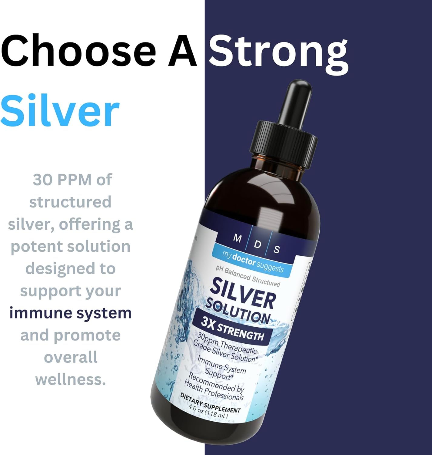 Alkaline Structured Silver Liquid Supplement 30ppm - Immune Support Drops - Extra Strength Colloidal Silver - USA Made (4 oz)