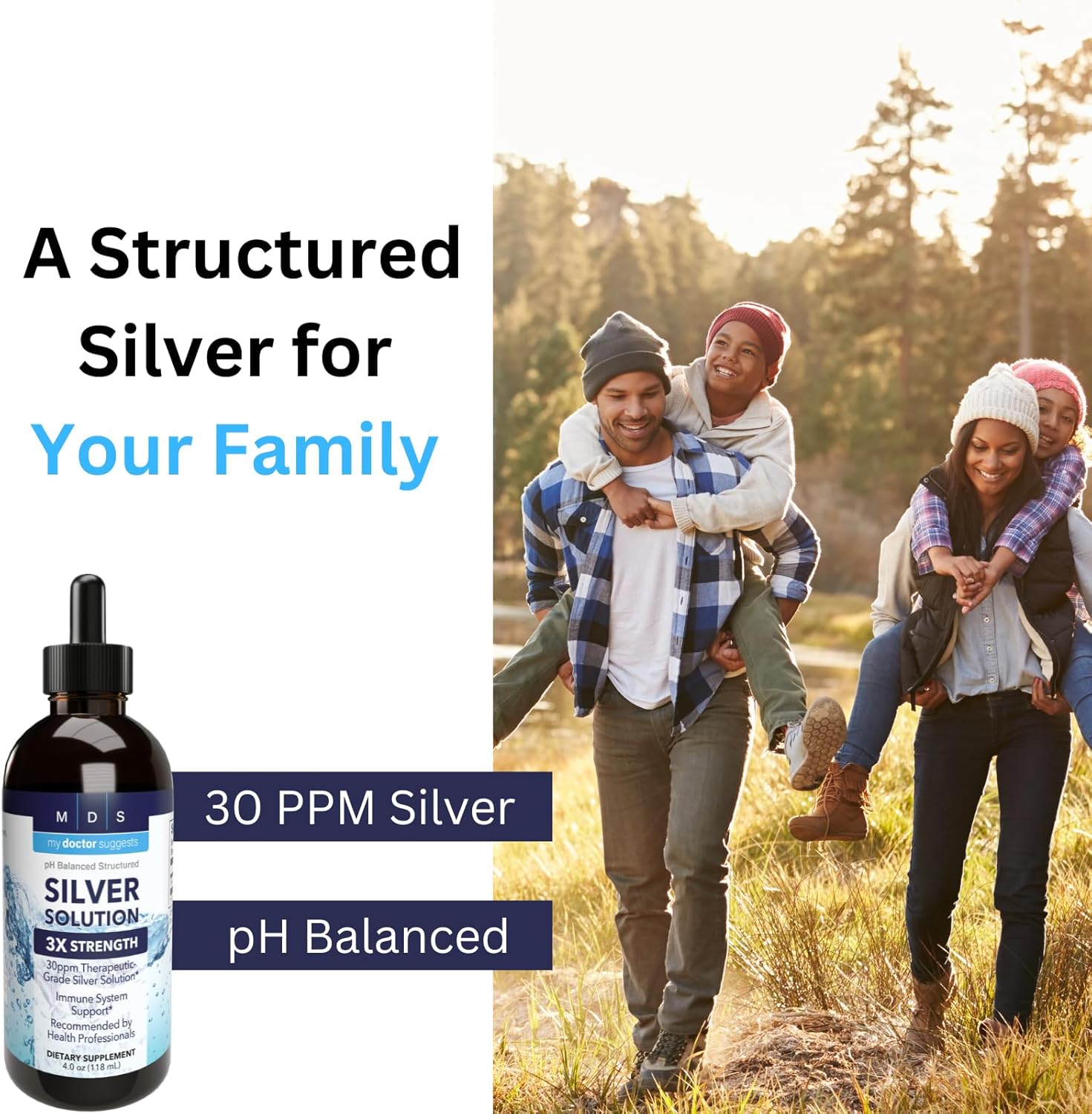 Alkaline Structured Silver Liquid Supplement 30ppm - Immune Support Drops - Extra Strength Colloidal Silver - USA Made (4 oz)