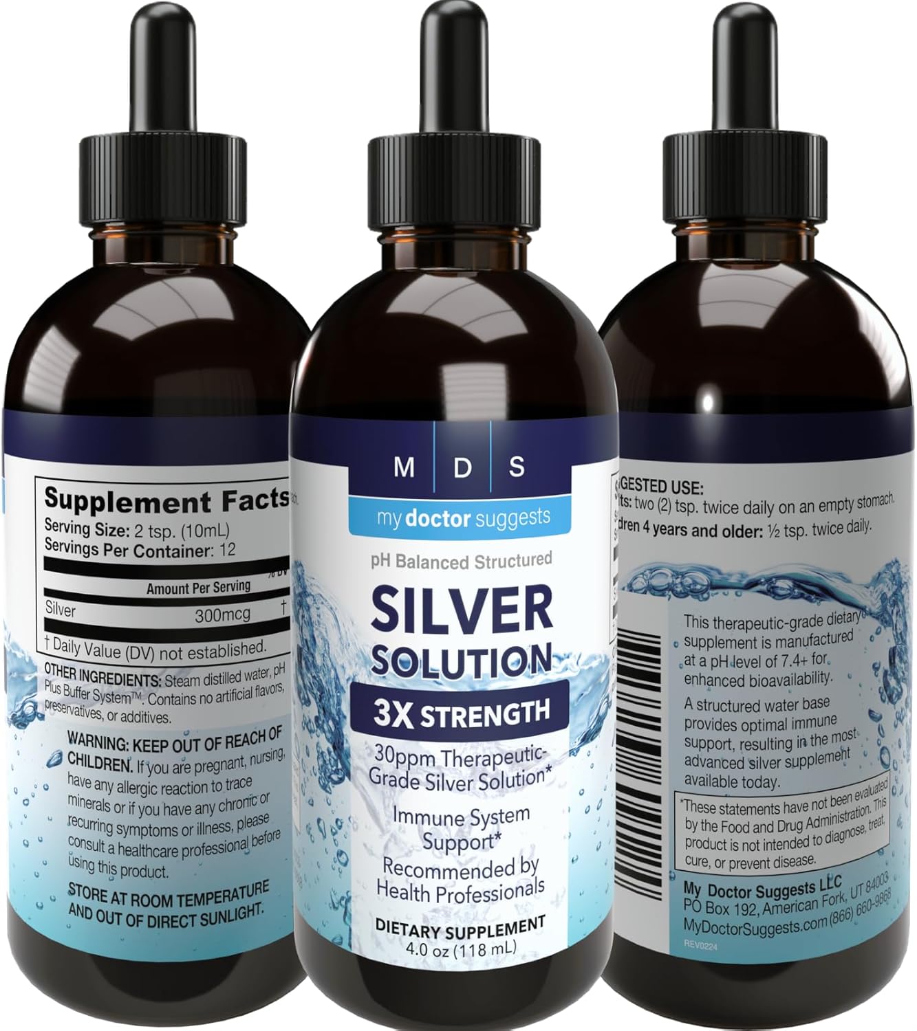 Alkaline Structured Silver Liquid Supplement 30ppm - Immune Support Drops - Extra Strength Colloidal Silver - USA Made (4 oz)