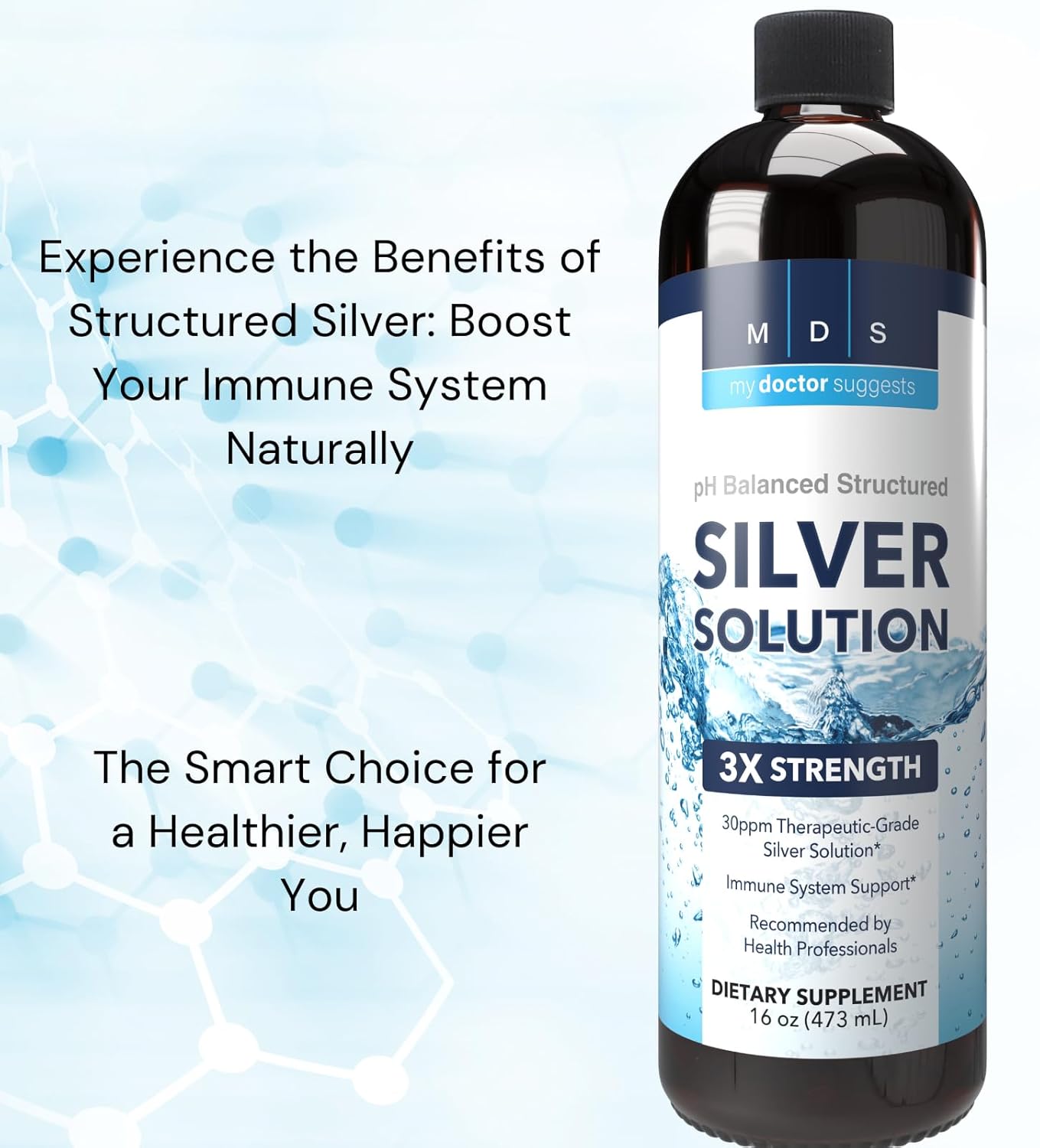 Alkaline Structured Silver Liquid Supplement 30ppm - Immune Support Drops - Extra Strength Colloidal Silver - Made in USA (16 oz)