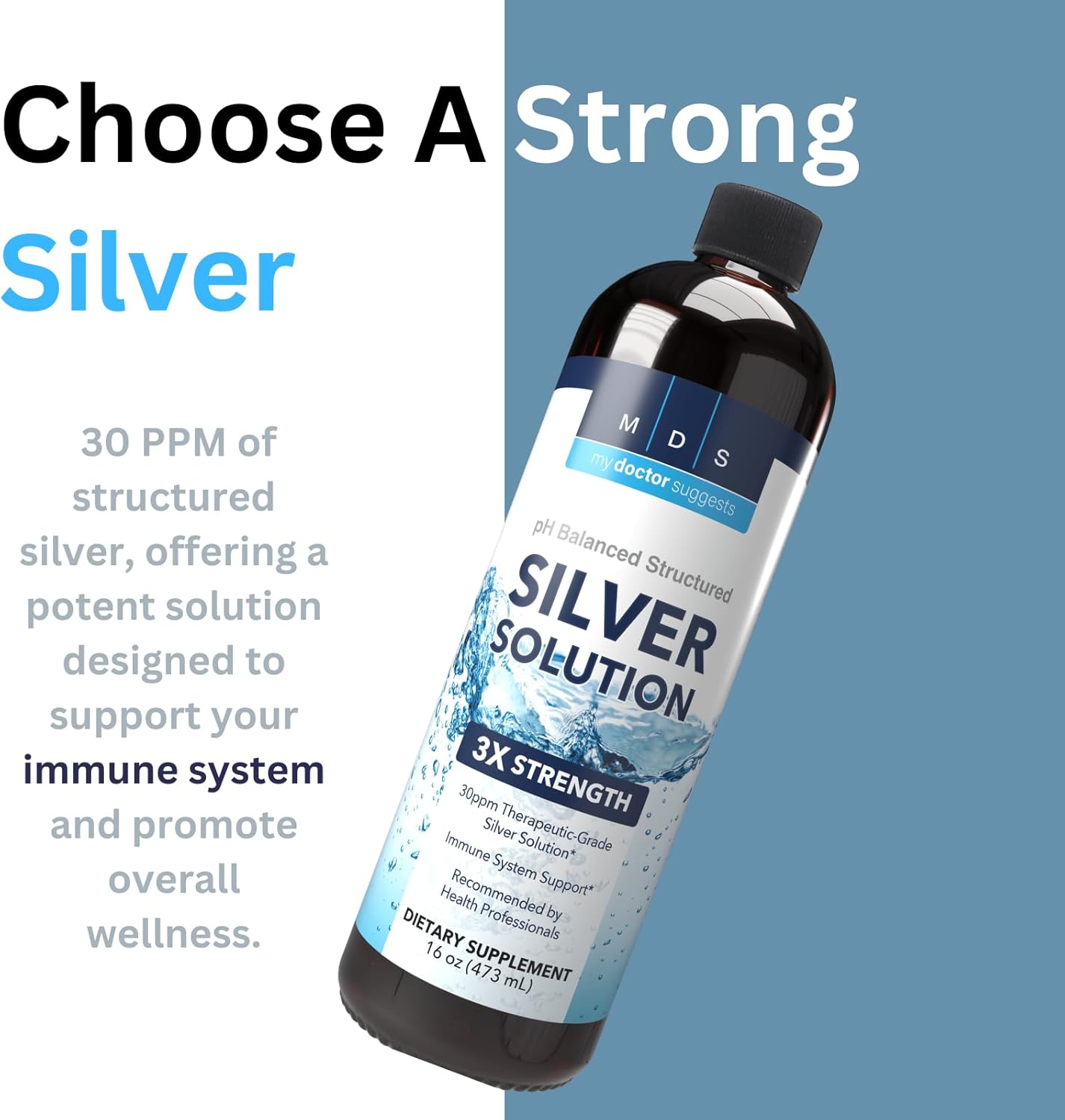 Alkaline Structured Silver Liquid Supplement 30ppm - Immune Support Drops - Extra Strength Colloidal Silver - Made in USA (16 oz)