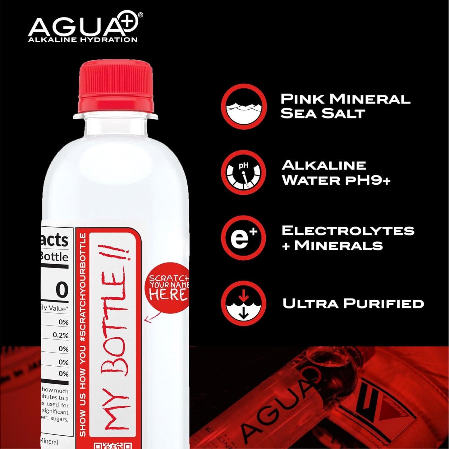 Alkaline Water Bottles with Pink Mineral Sea Salt - 12 fl oz - 8 Pack - USA Made & Recycled