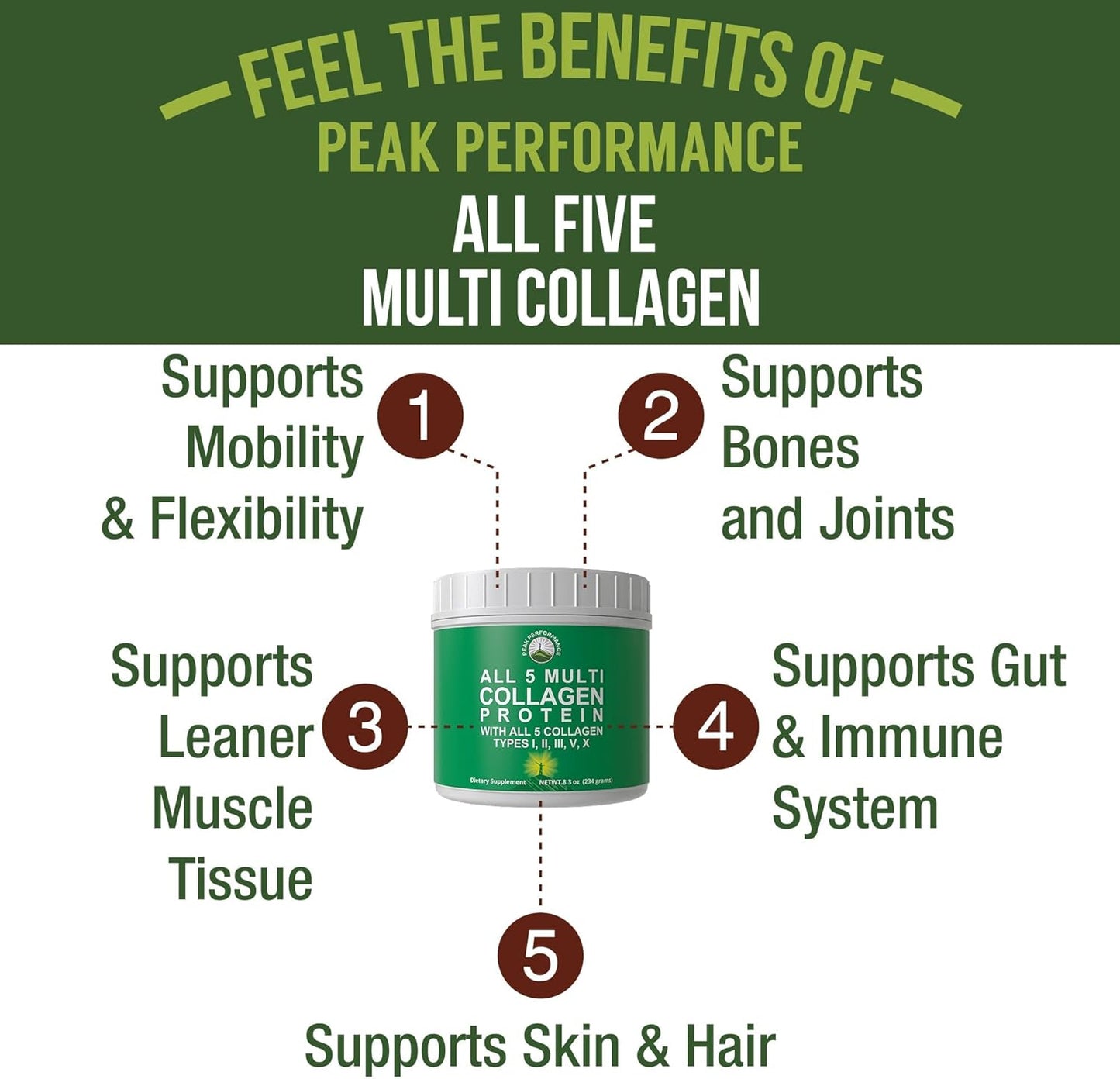 All 5 Multi-Collagen Protein Powder Peptides - Contains Types I, II, III, V, X - Keto & Paleo Friendly - Hydrolyzed Bovine, Marine, Chicken, Bone Broth Collagens - BoostGo Australia