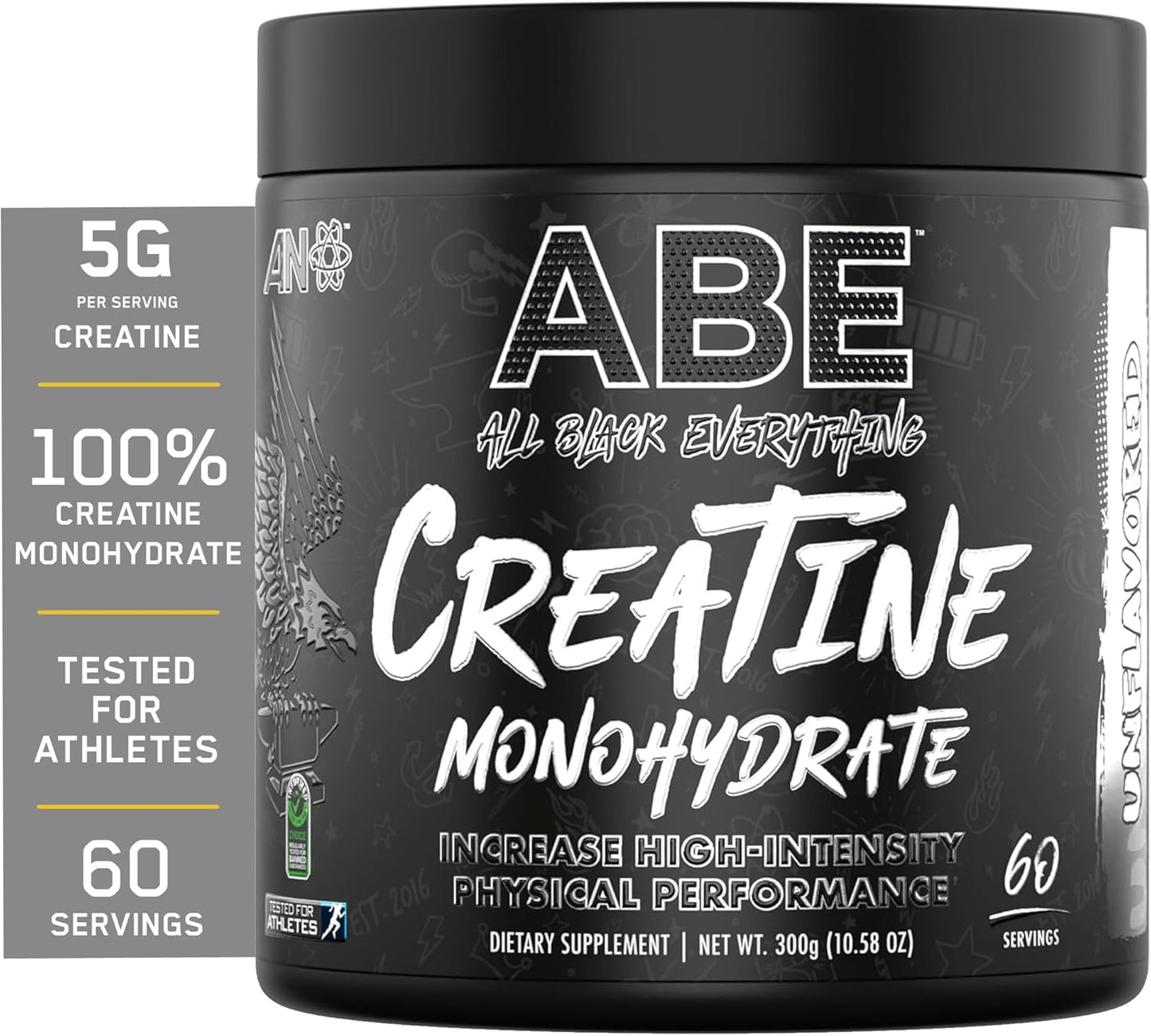 All Black Everything Creatine Monohydrate Powder | 60 Servings | Unflavored | Support Muscles, Energy, Function | Gluten-Free | Keto-Friendly
