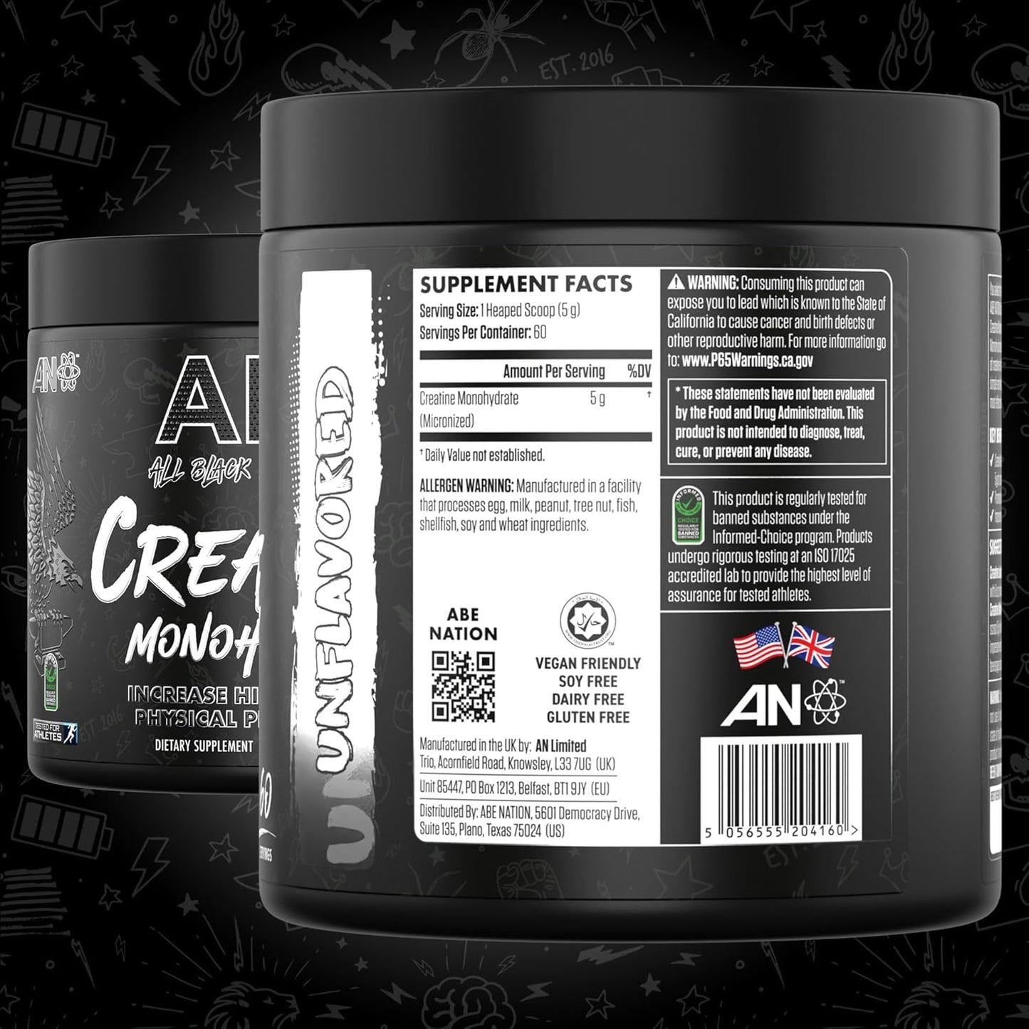 All Black Everything Creatine Monohydrate Powder | 60 Servings | Unflavored | Support Muscles, Energy, Function | Gluten-Free | Keto-Friendly