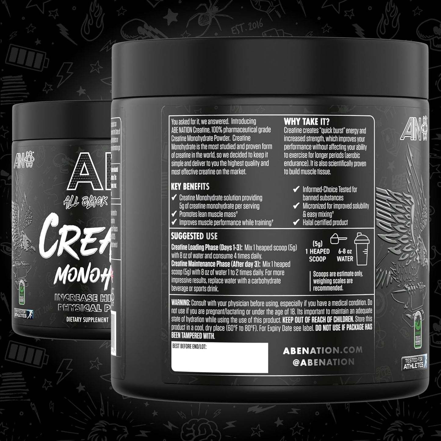 All Black Everything Creatine Monohydrate Powder | 60 Servings | Unflavored | Support Muscles, Energy, Function | Gluten-Free | Keto-Friendly