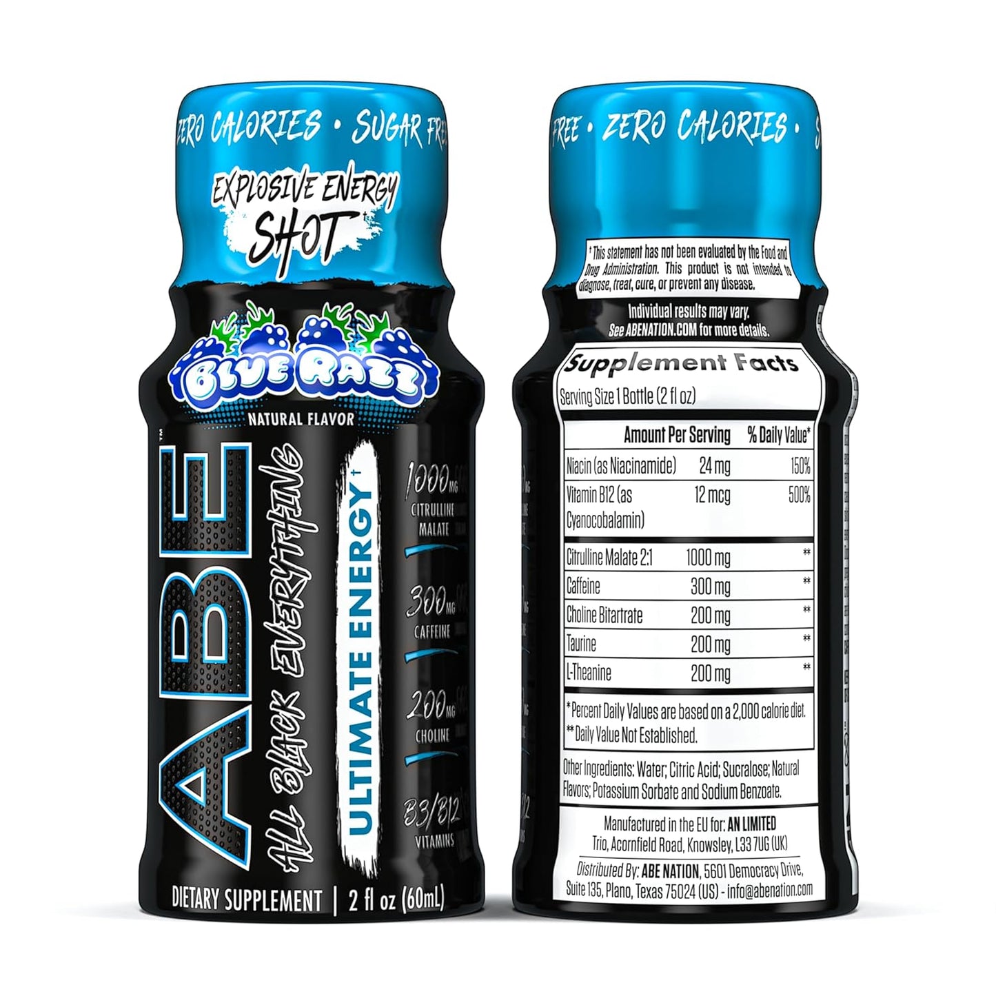 All Black Everything Energy Shots | 12 Pack | 300mg Caffeine | Blue Razz Flavor | Zero Sugar | Nootropic Blend | Energy + Focus Supplement