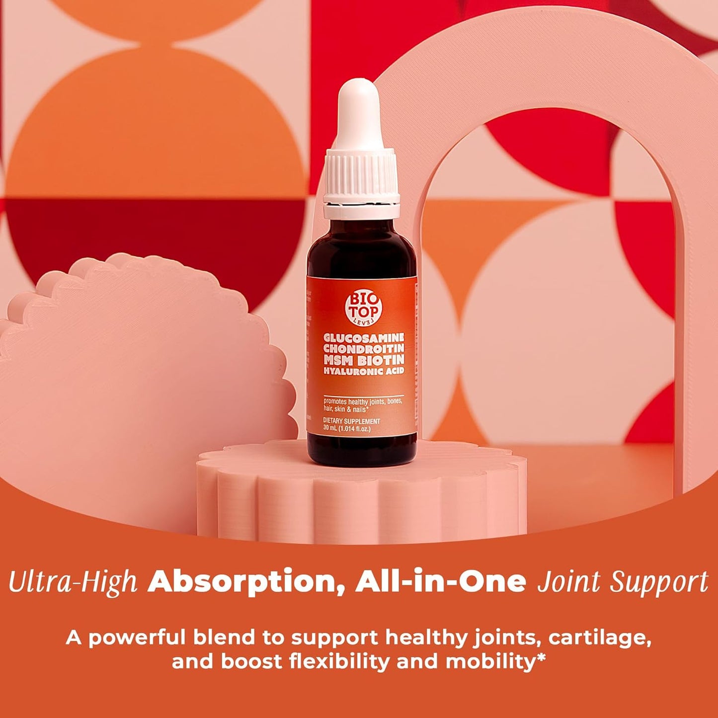 All-in-One Liquid Joint Health Formula with Glucosamine, Chondroitin, MSM, Biotin, Hyaluronic Acid for Joints, Bones, Hair, Skin & Nails
